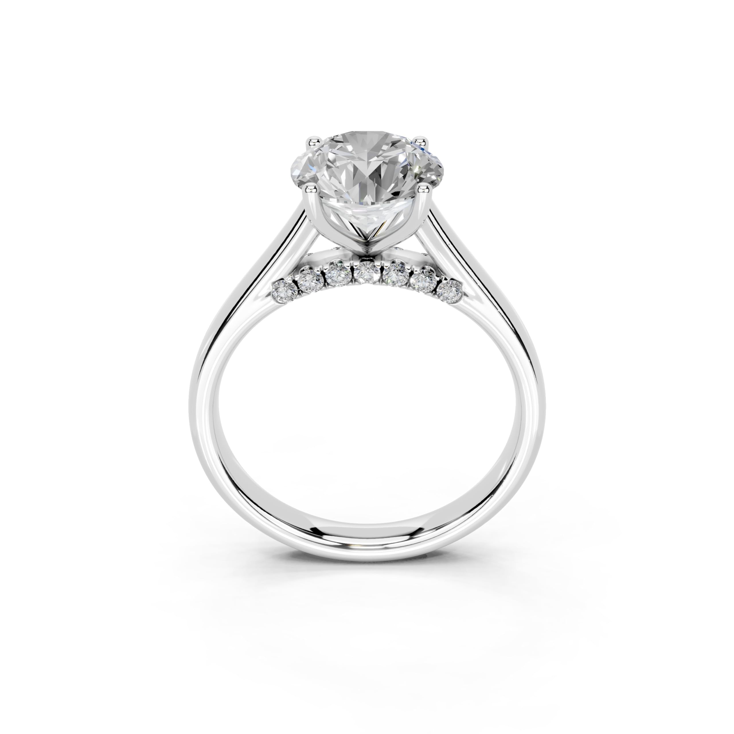 Round Hidden Pavé Cathedral lab-grown diamond ring in white gold / platinum