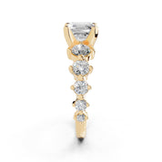 Asscher Fancy Side Stone lab-grown diamond ring in yellow gold