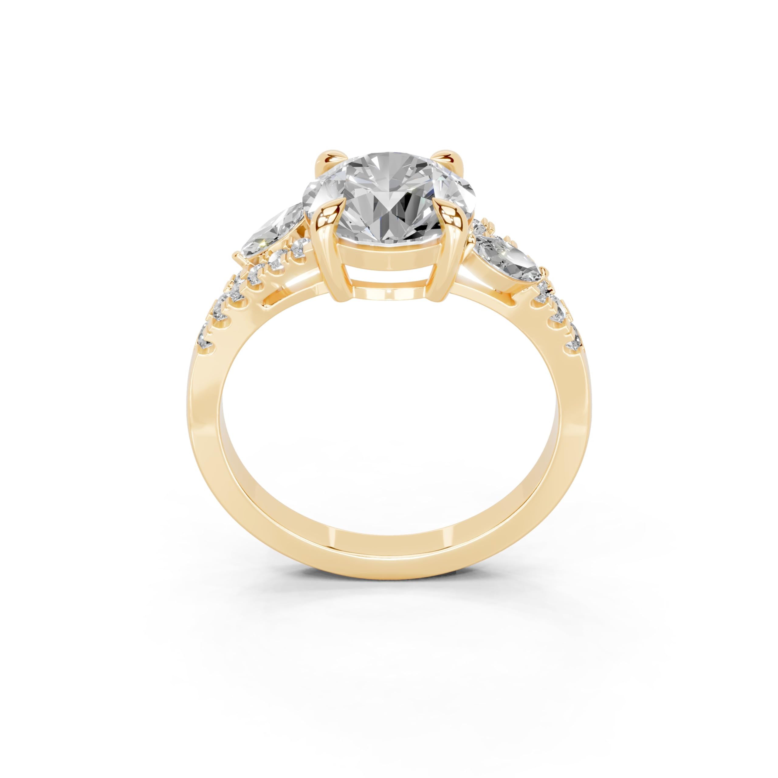 Round Marquise Side Stone Pavé lab-grown diamond ring in yellow gold