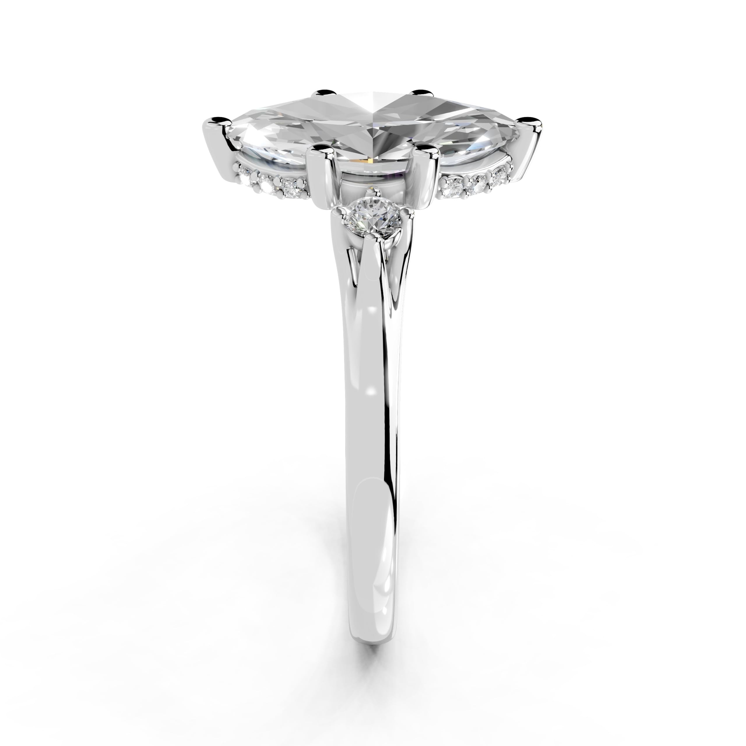 Marquise Petite Side Stone Solitaire lab-grown diamond ring in white gold / platinum