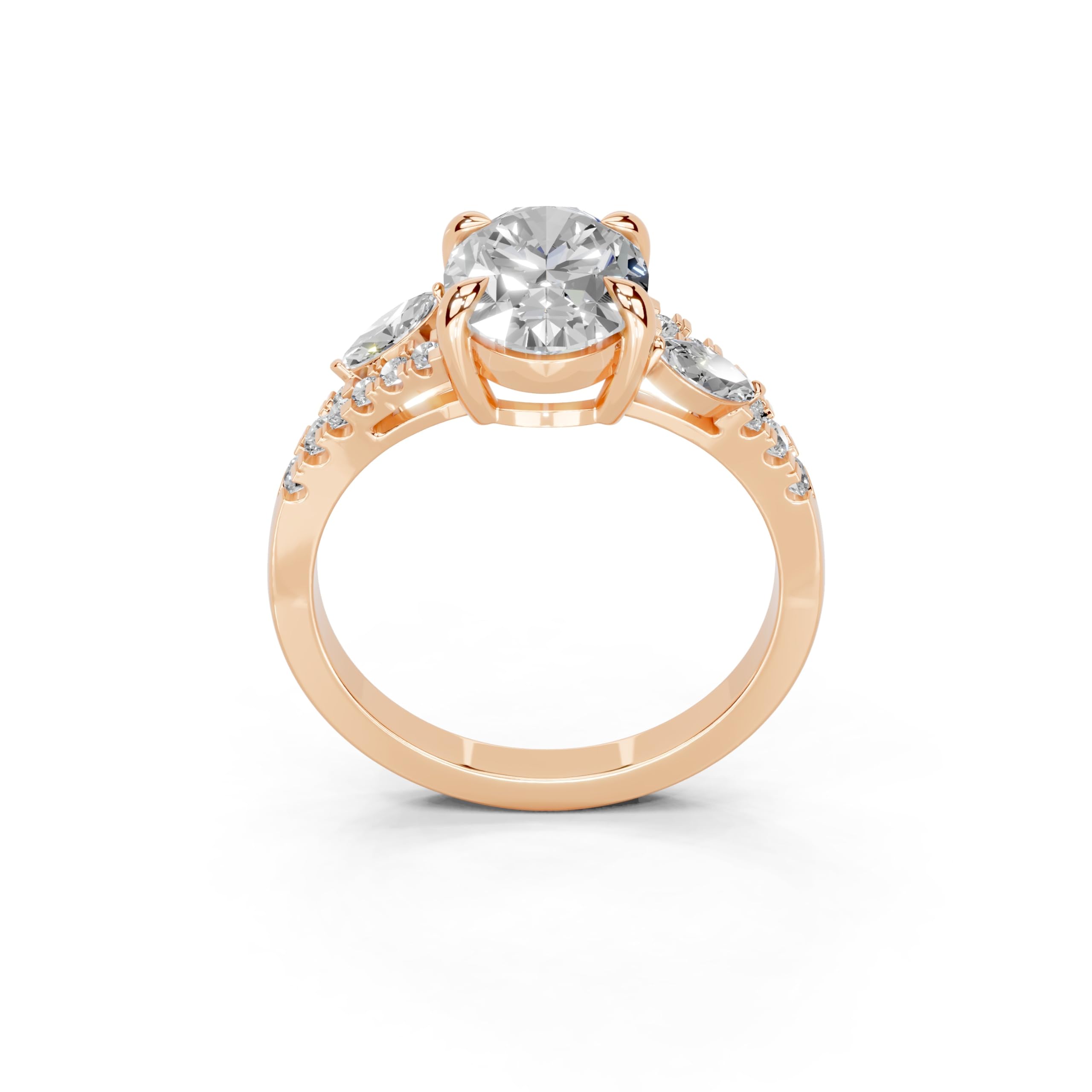 Oval Marquise Side Stone Pavé lab-grown diamond ring in rose gold