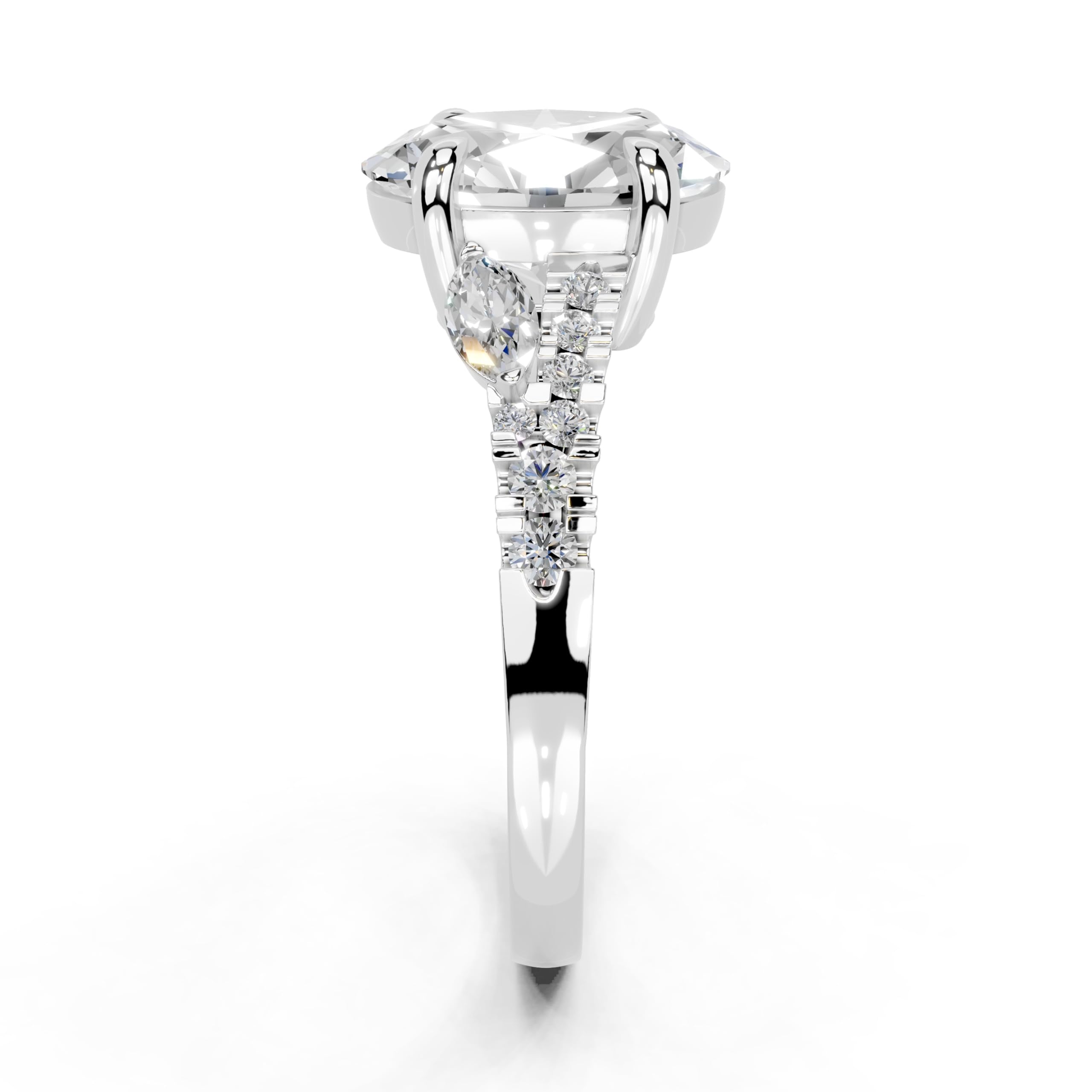 Oval Marquise Side Stone Pavé lab-grown diamond ring in white gold / platinum
