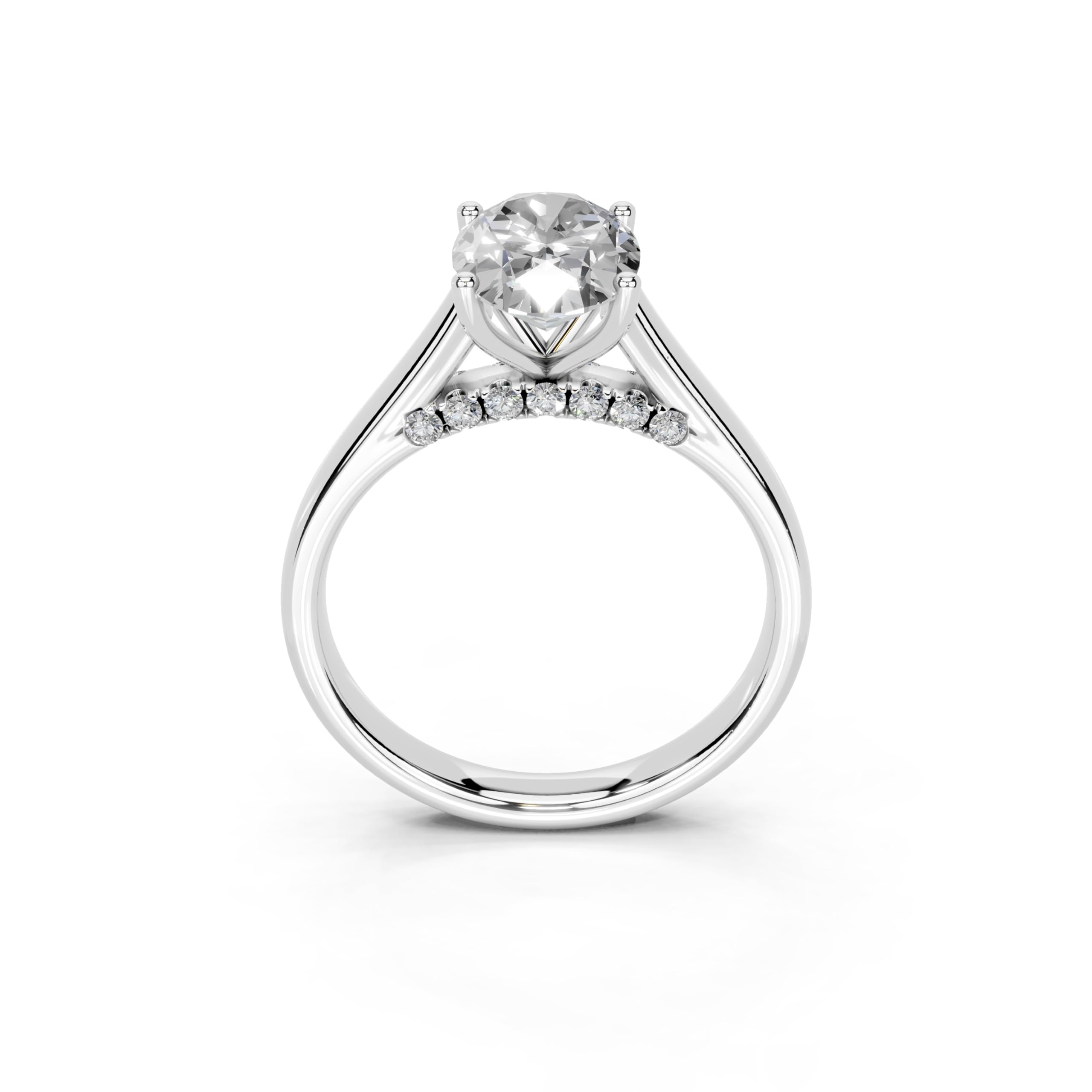 Oval Hidden Pavé Cathedral lab-grown diamond ring in white gold / platinum