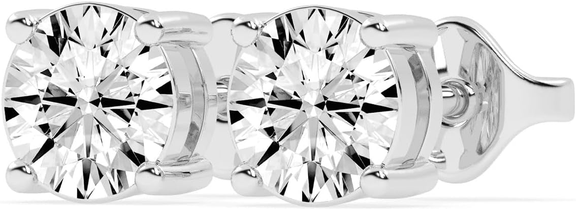 Sterling silver four-prong diamond studs, front view