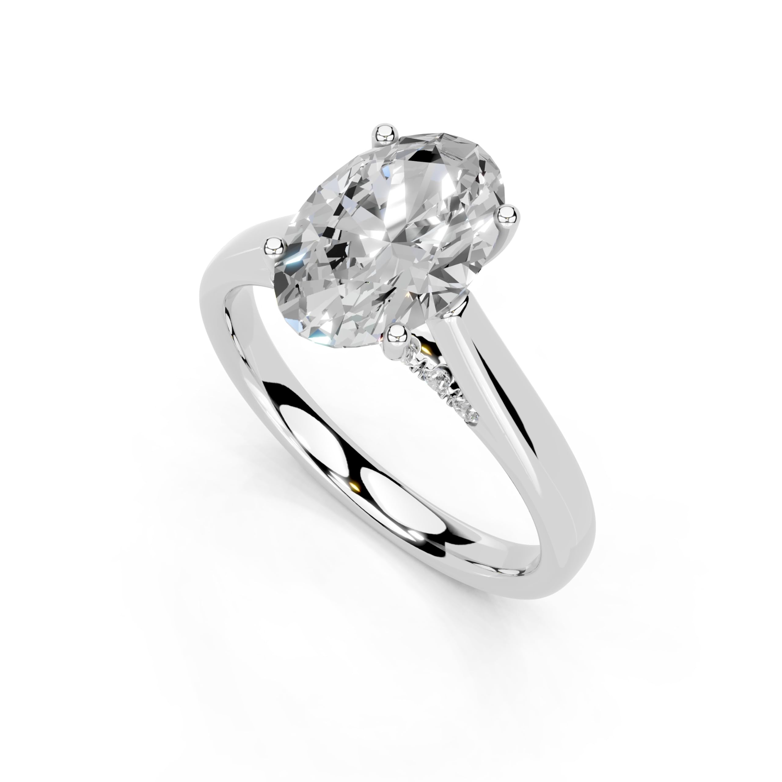 Oval Hidden Pavé Cathedral lab-grown diamond ring in white gold / platinum