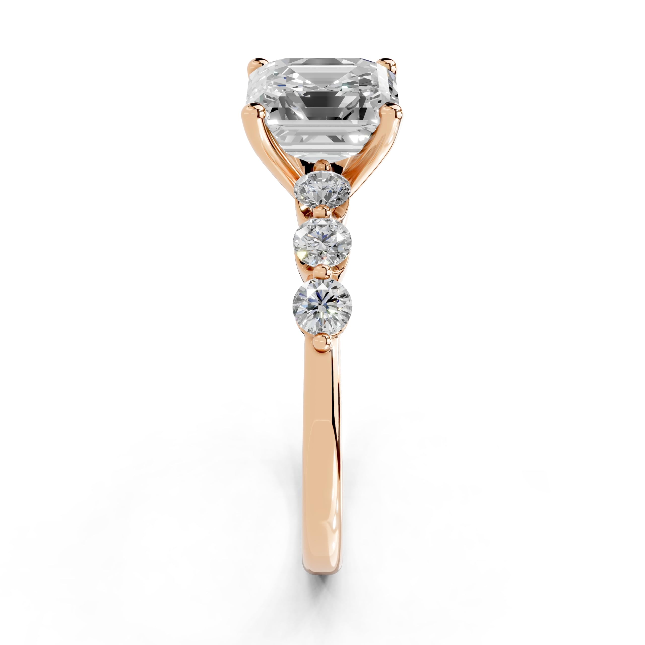 Asscher Scattered Side Stone lab-grown diamond ring in rose gold