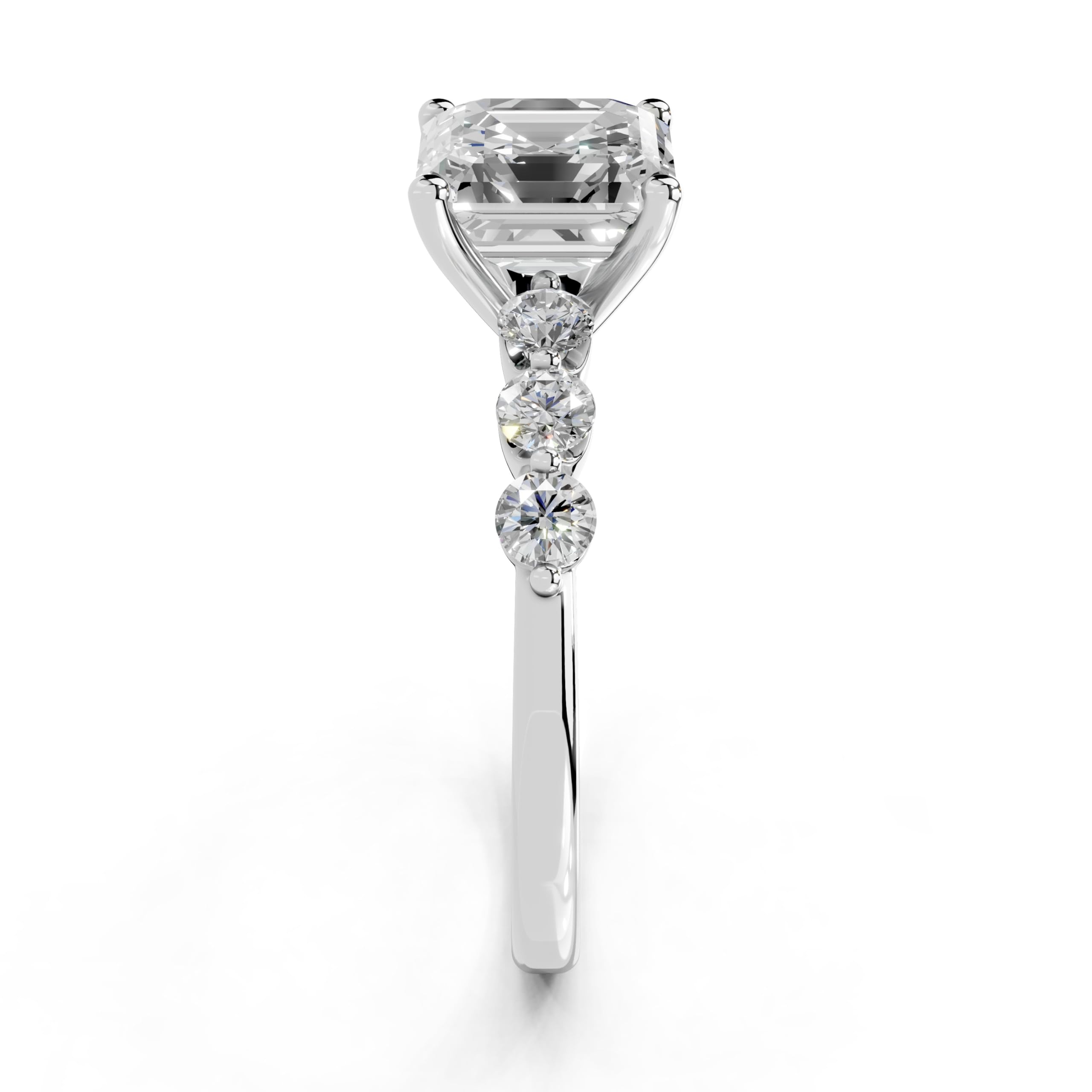 Asscher Scattered Side Stone lab-grown diamond ring in white gold / platinum