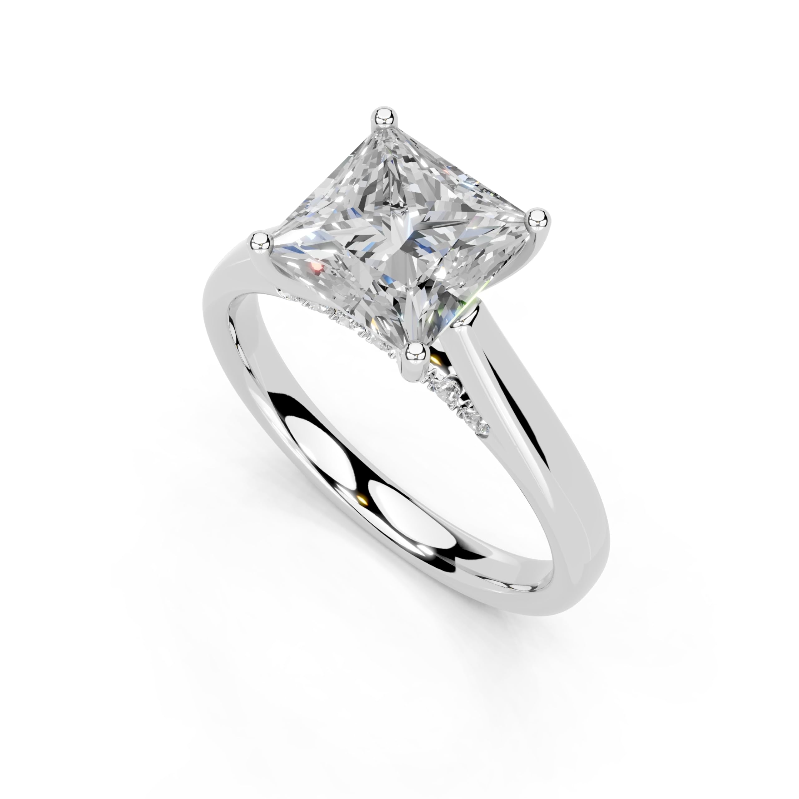 Princess Hidden Pavé Cathedral lab-grown diamond ring in white gold / platinum