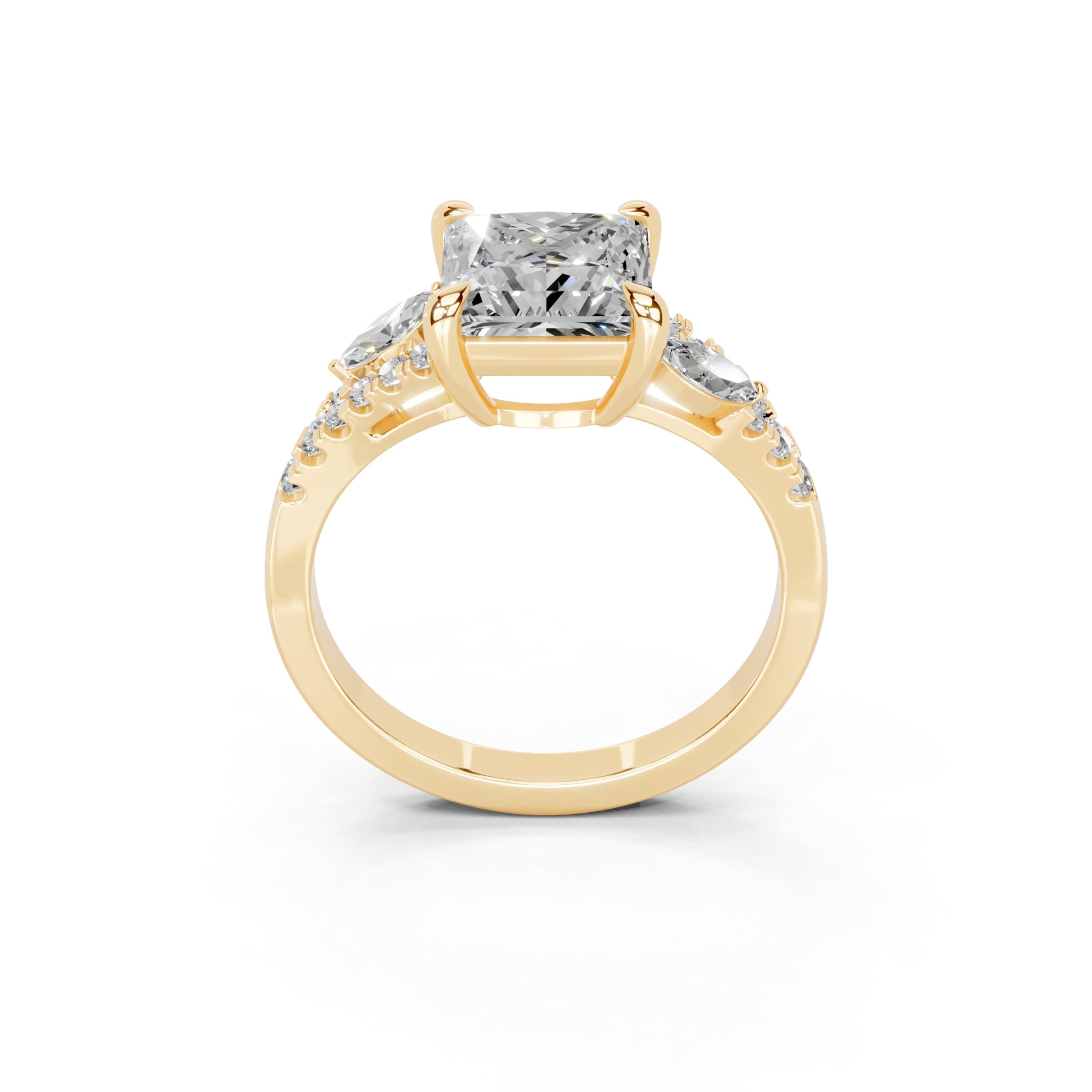 Princess Marquise Side Stone Pavé lab-grown diamond ring in yellow gold