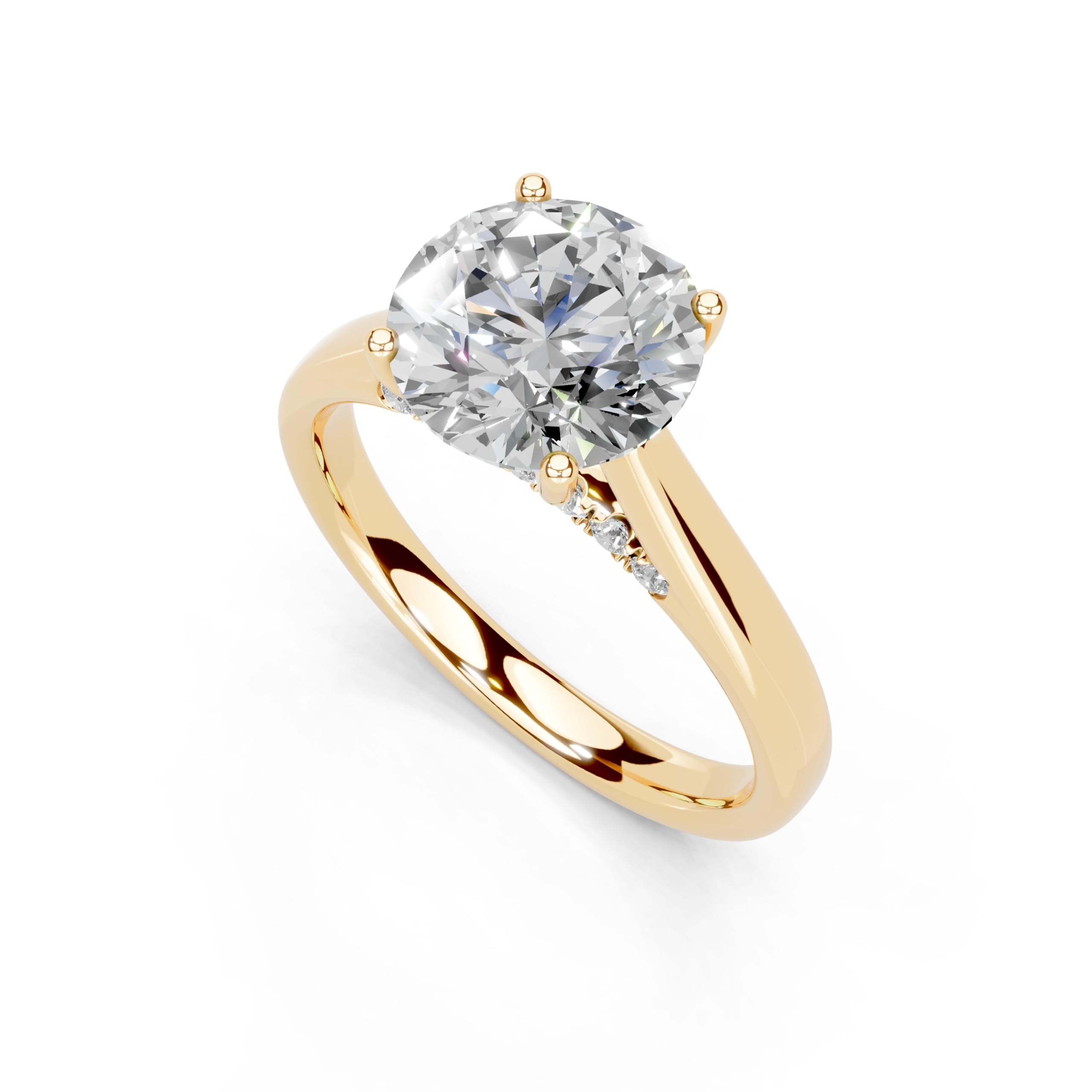 Round Hidden Pavé Cathedral lab-grown diamond ring in yellow gold