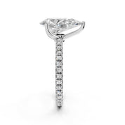 Pear petite pavé lab-grown diamond engagement ring in 14K white gold / platinum, side profile