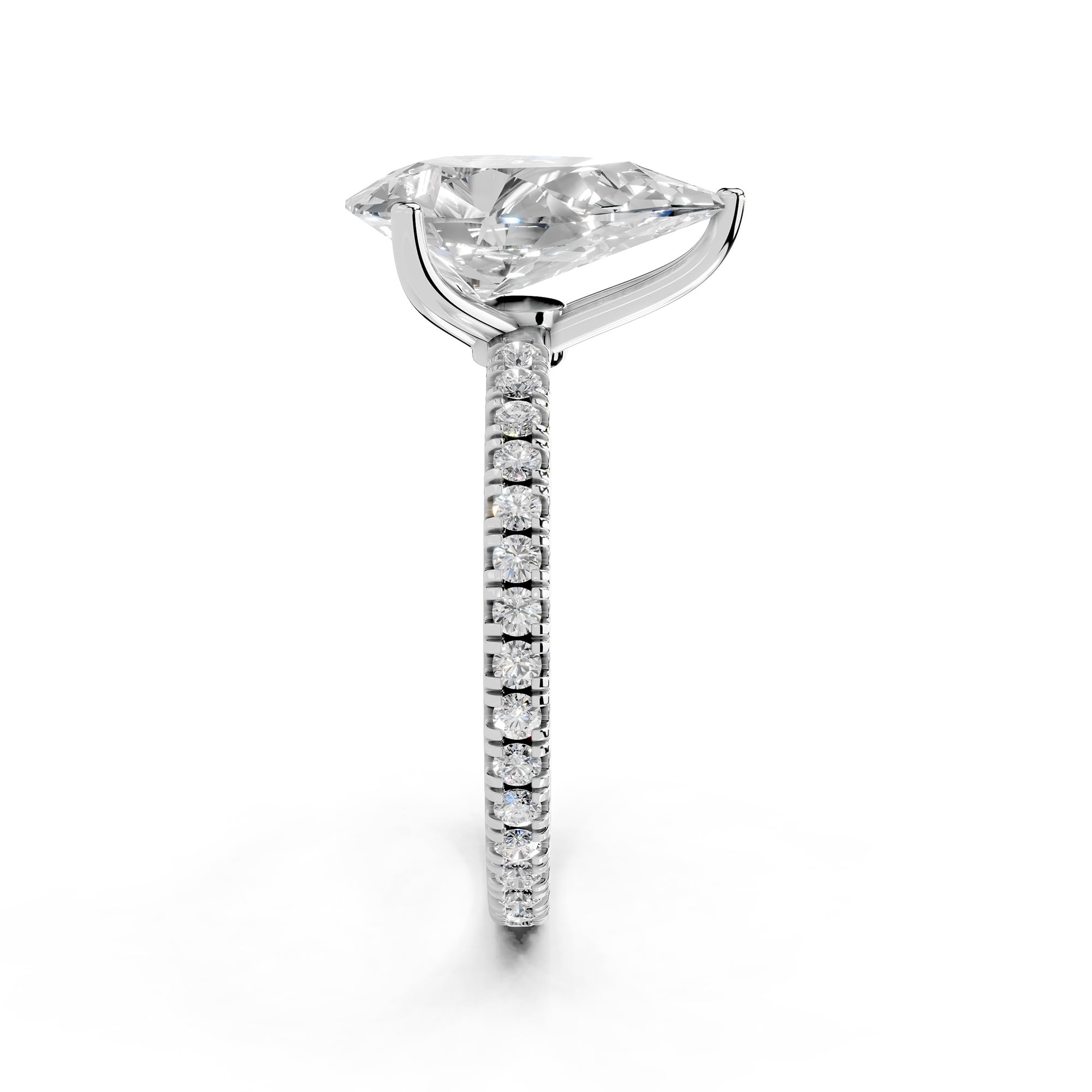 Pear petite pavé lab-grown diamond engagement ring in 14K white gold / platinum, side profile