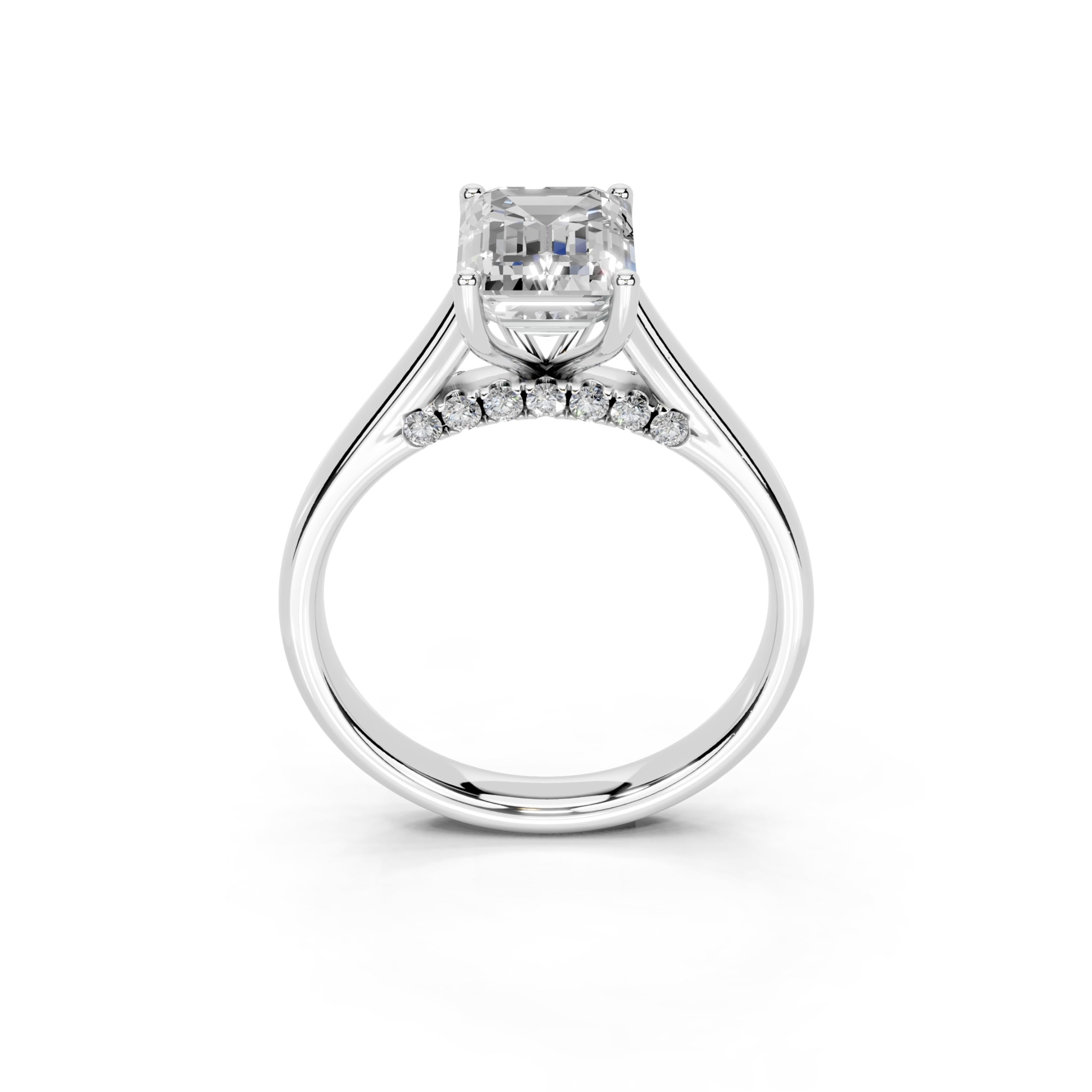 Emerald Hidden Pavé Cathedral lab-grown diamond ring in white gold / platinum