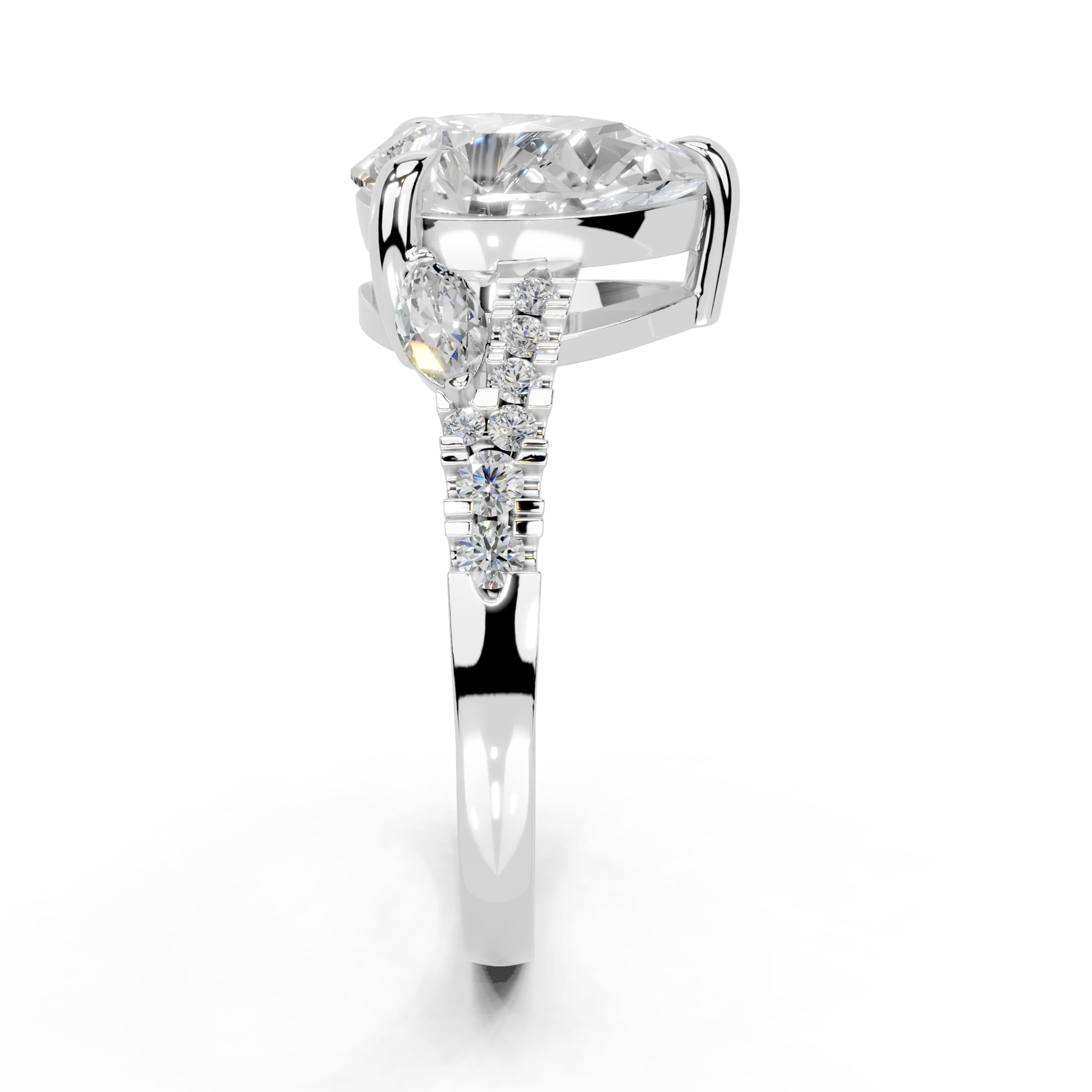 Pear Marquise Side Stone Pavé lab-grown diamond ring in white gold / platinum