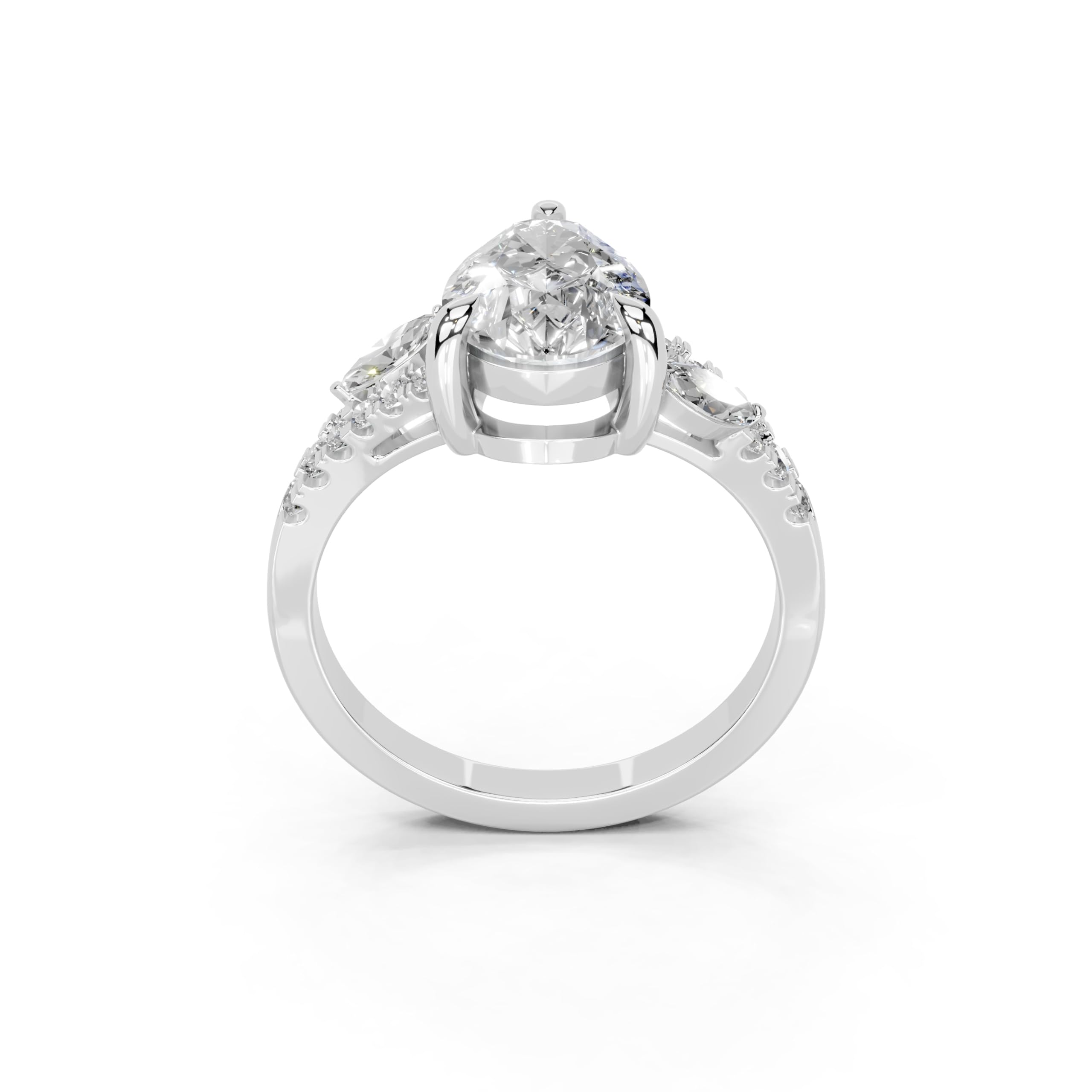 Pear Marquise Side Stone Pavé lab-grown diamond ring in white gold / platinum
