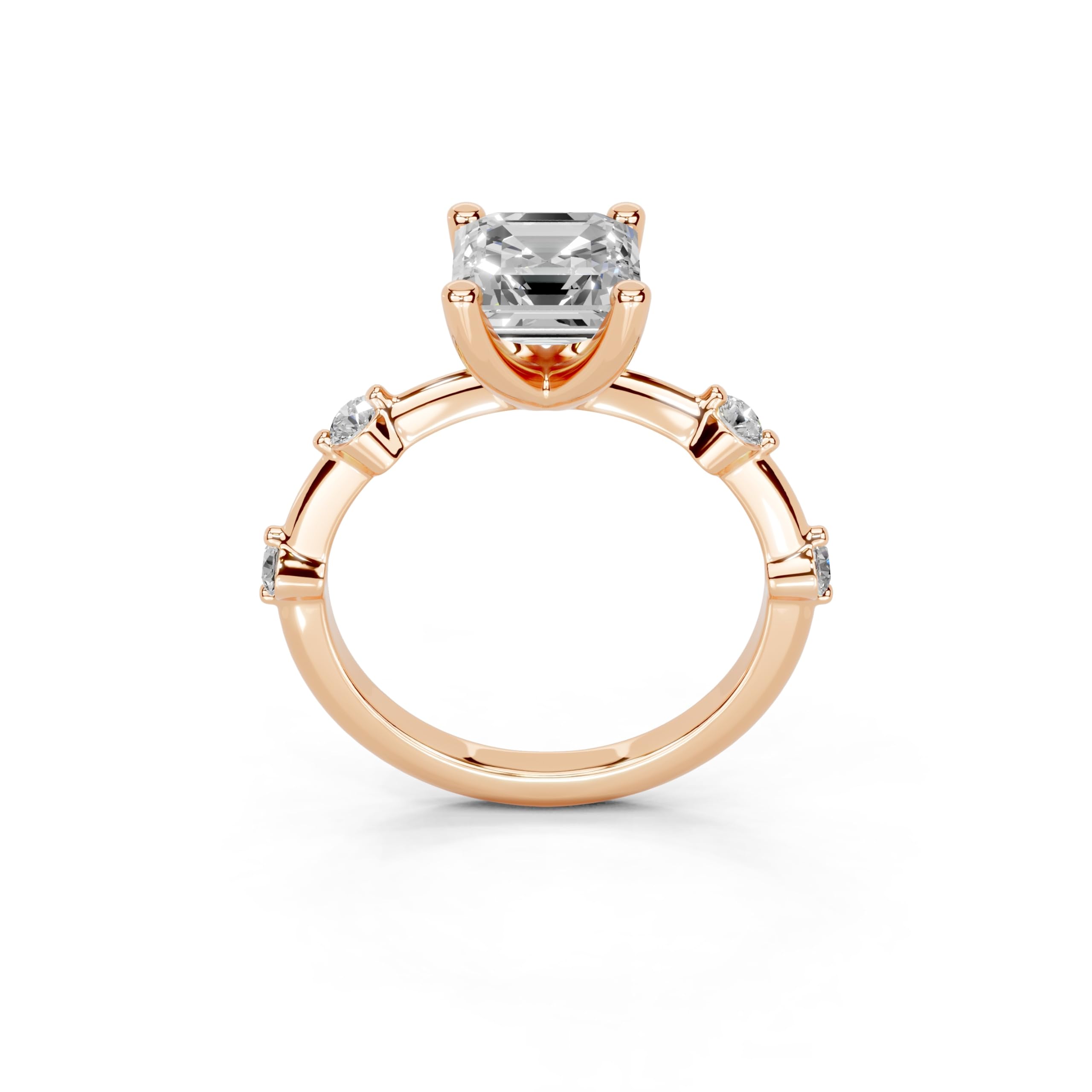Asscher Solitaire with Minimal Side Stones lab-grown diamond ring in rose gold