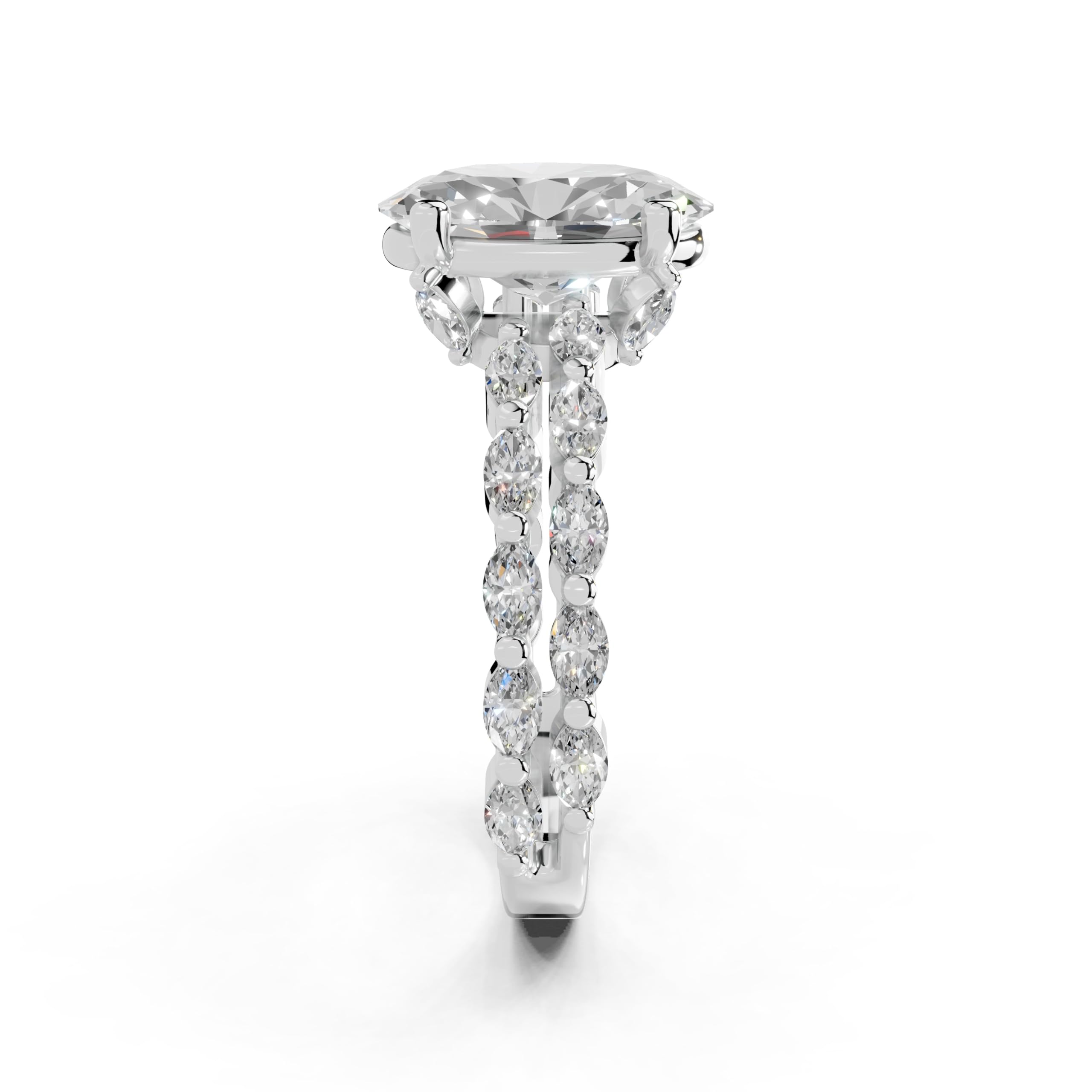 Oval Marquise Accent Band lab-grown diamond ring in white gold / platinum