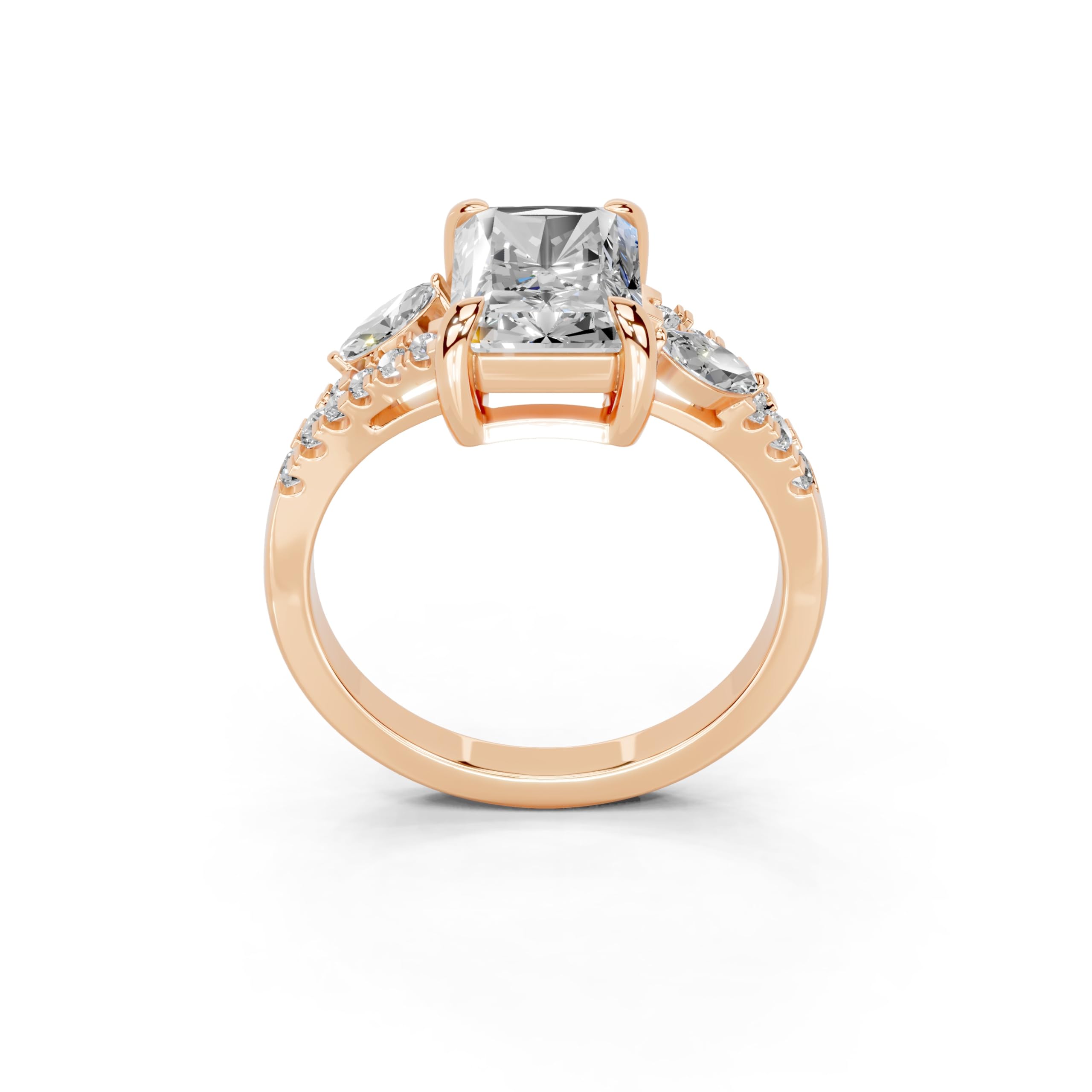Radiant Marquise Side Stone Pavé lab-grown diamond ring in rose gold