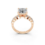 Asscher Pavé with Emerald Side Stones lab-grown diamond ring in rose gold
