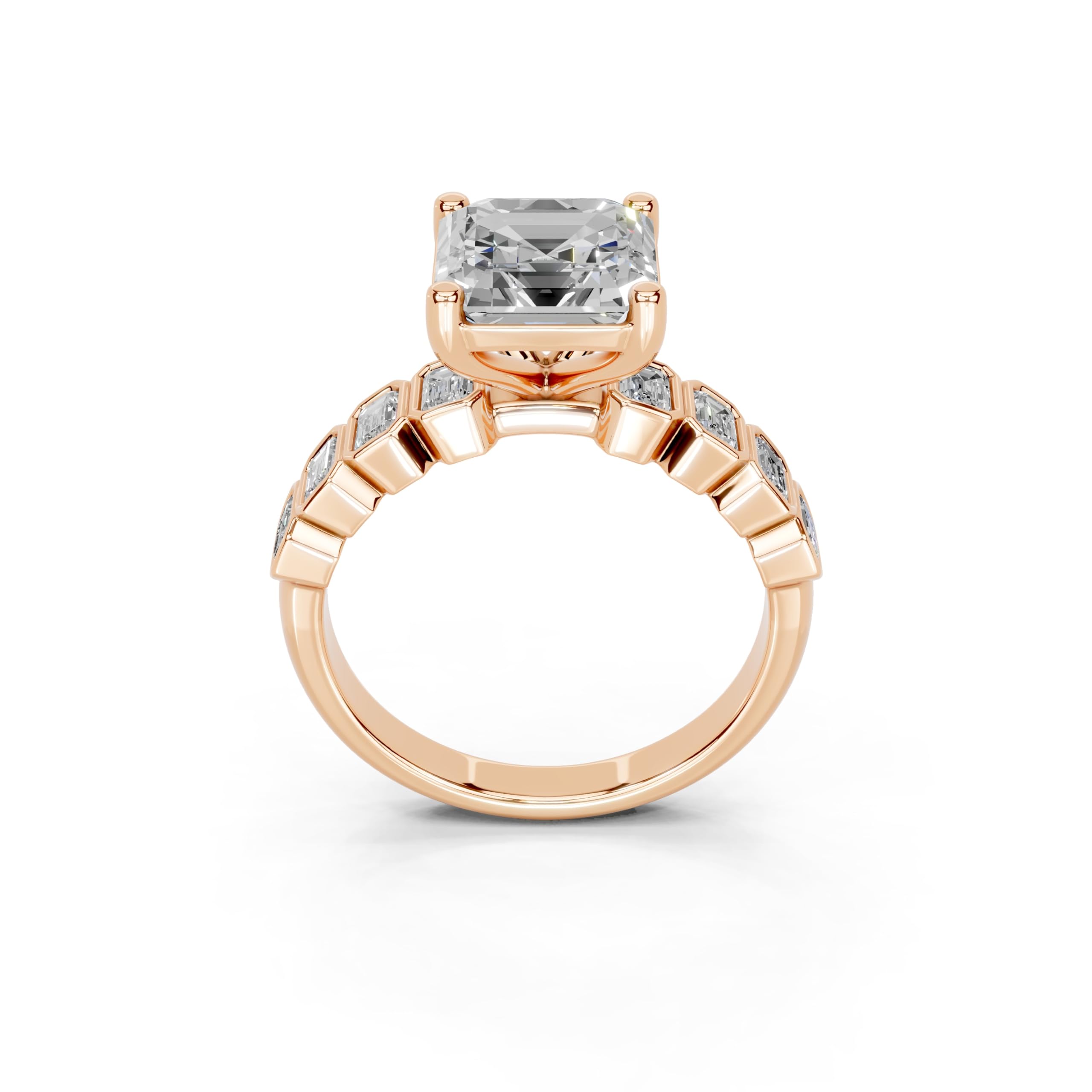 Asscher Pavé with Emerald Side Stones lab-grown diamond ring in rose gold