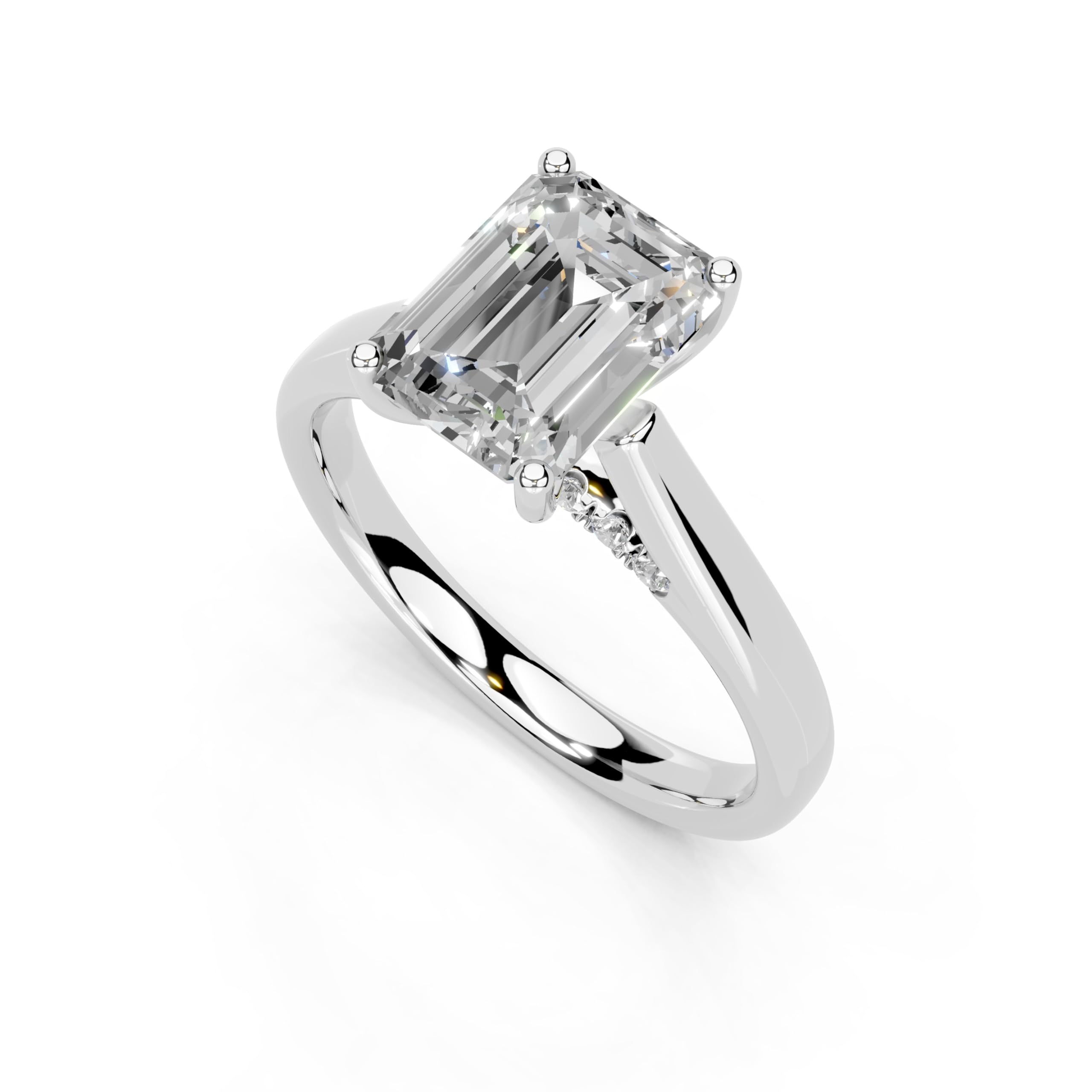 Emerald Hidden Pavé Cathedral lab-grown diamond ring in white gold / platinum