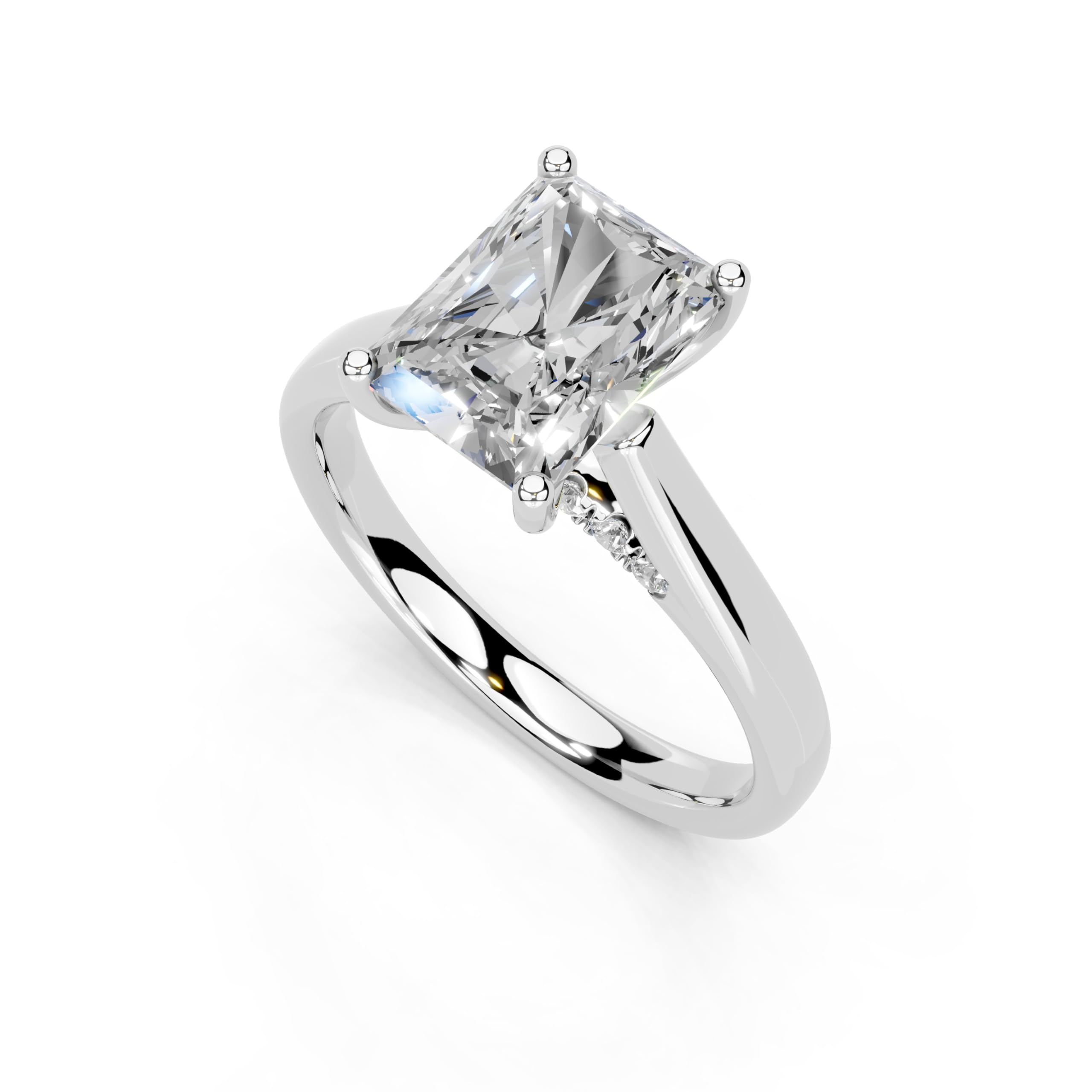 Radiant Hidden Pavé Cathedral lab-grown diamond ring in white gold / platinum