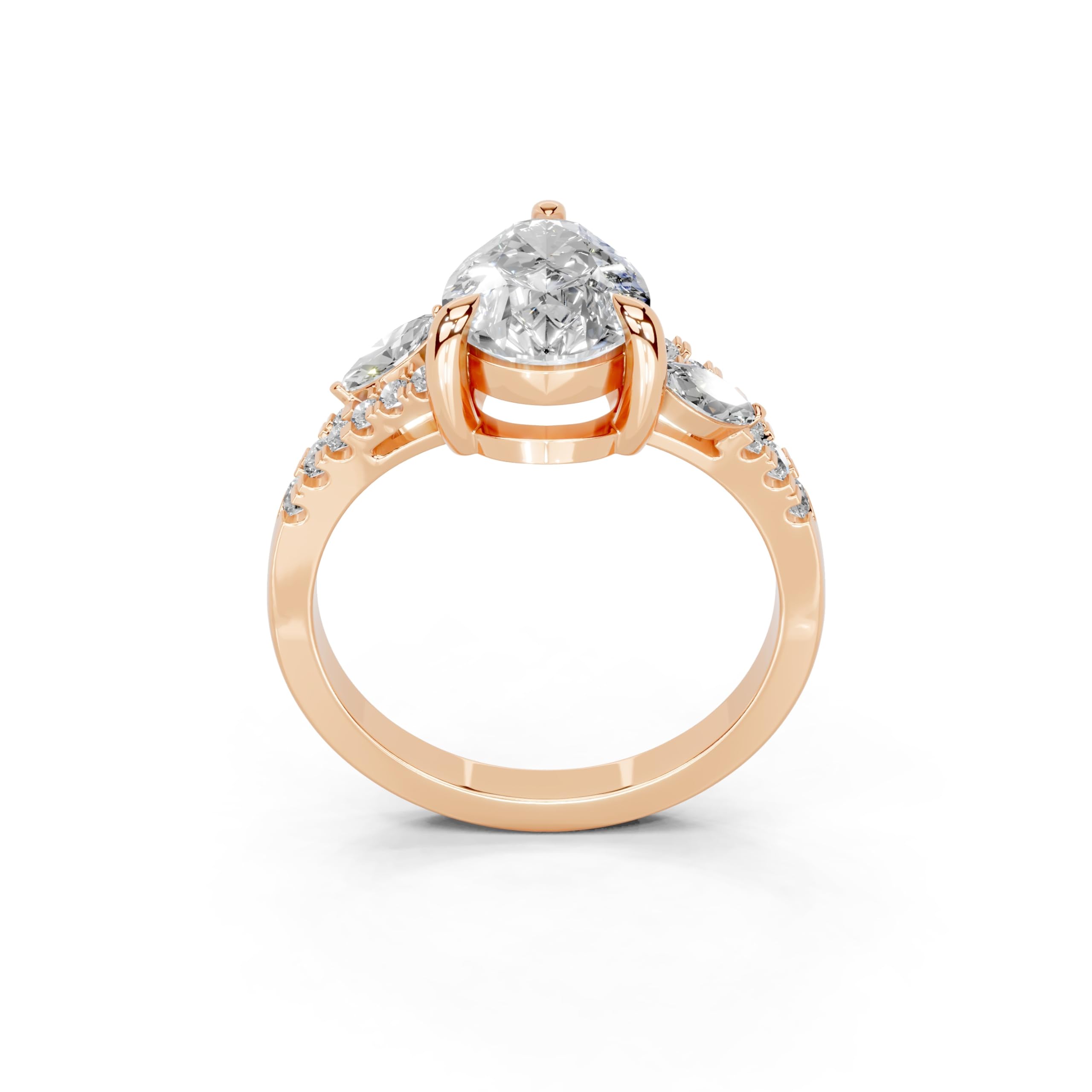 Pear Marquise Side Stone Pavé lab-grown diamond ring in rose gold