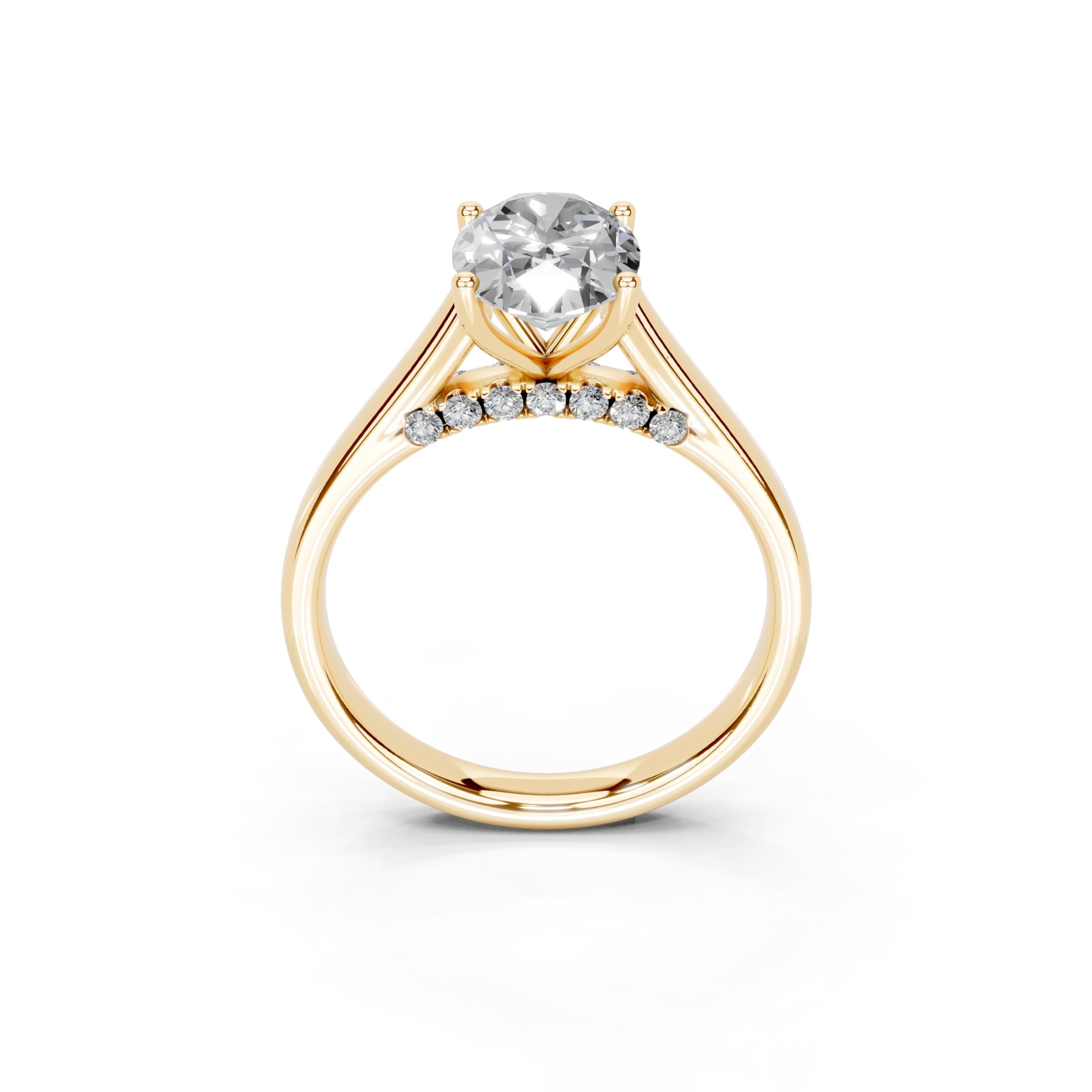 Oval Hidden Pavé Cathedral lab-grown diamond ring in yellow gold