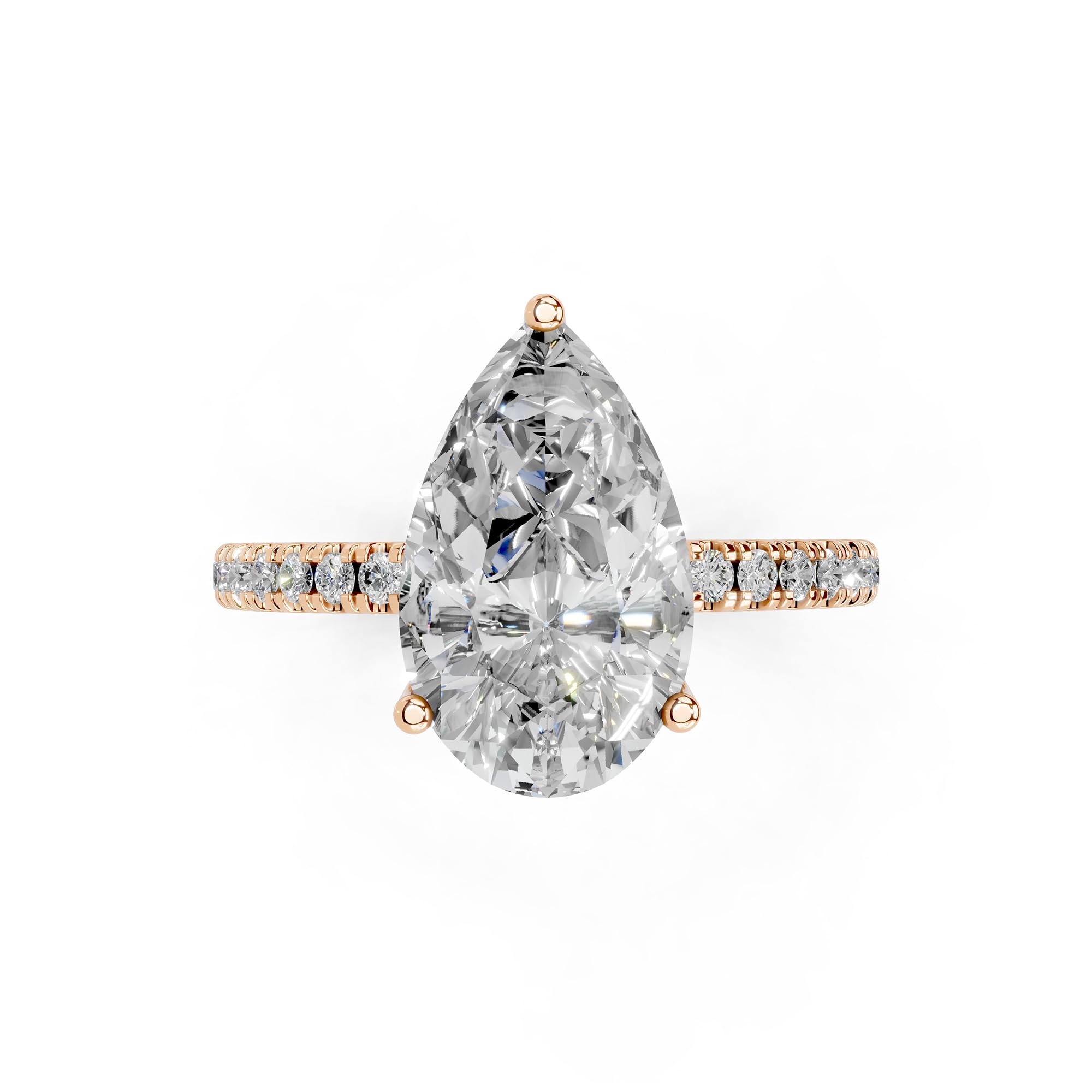 Pear petite pavé lab-grown diamond engagement ring in 14K rose gold, top view