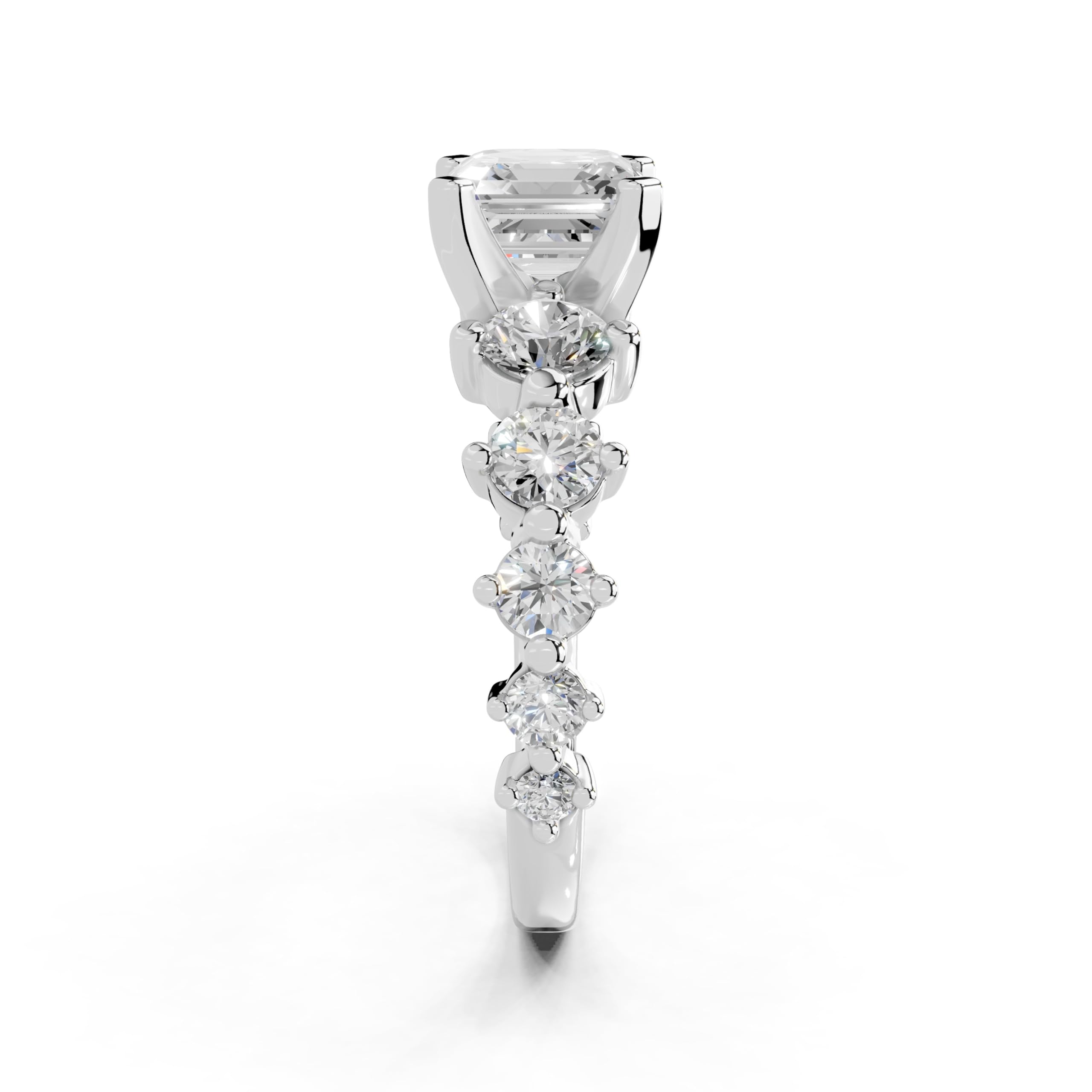 Asscher Fancy Side Stone lab-grown diamond ring in white gold / platinum