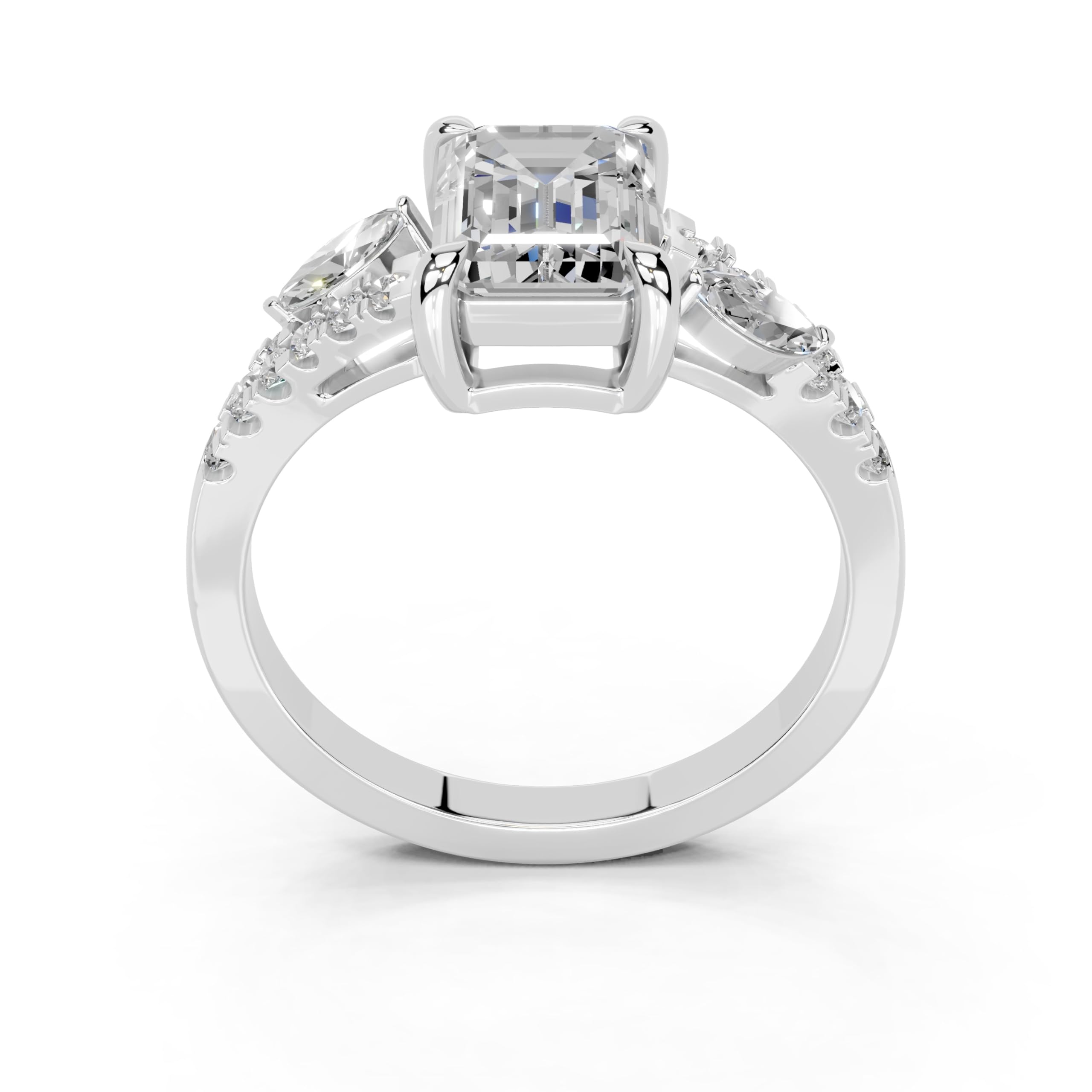 Emerald Marquise Side Stone Pavé lab-grown diamond ring in white gold / platinum