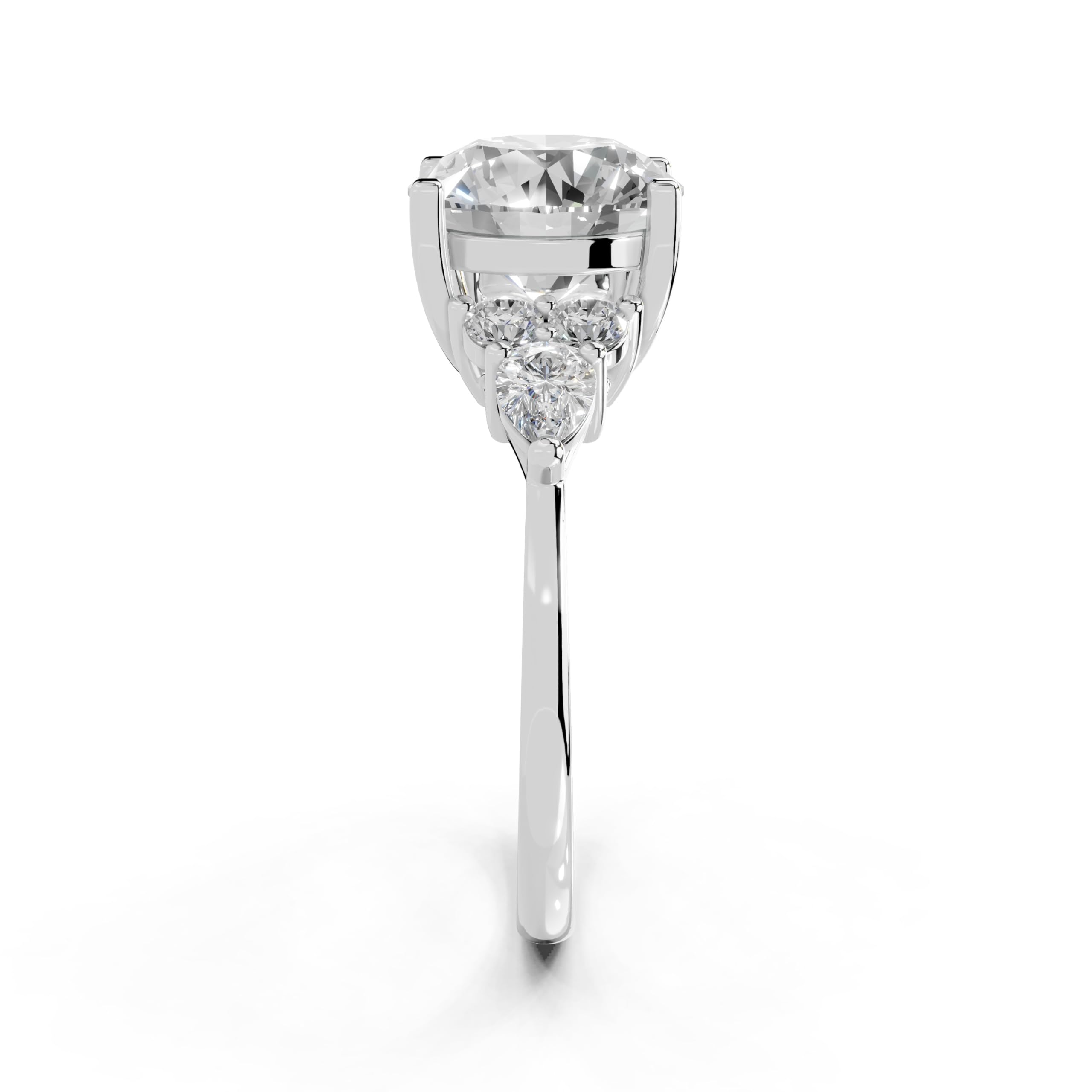 Round Pear Cluster Side Stone lab-grown diamond ring in white gold / platinum