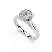 Cushion Hidden Pavé Cathedral lab-grown diamond ring in white gold / platinum