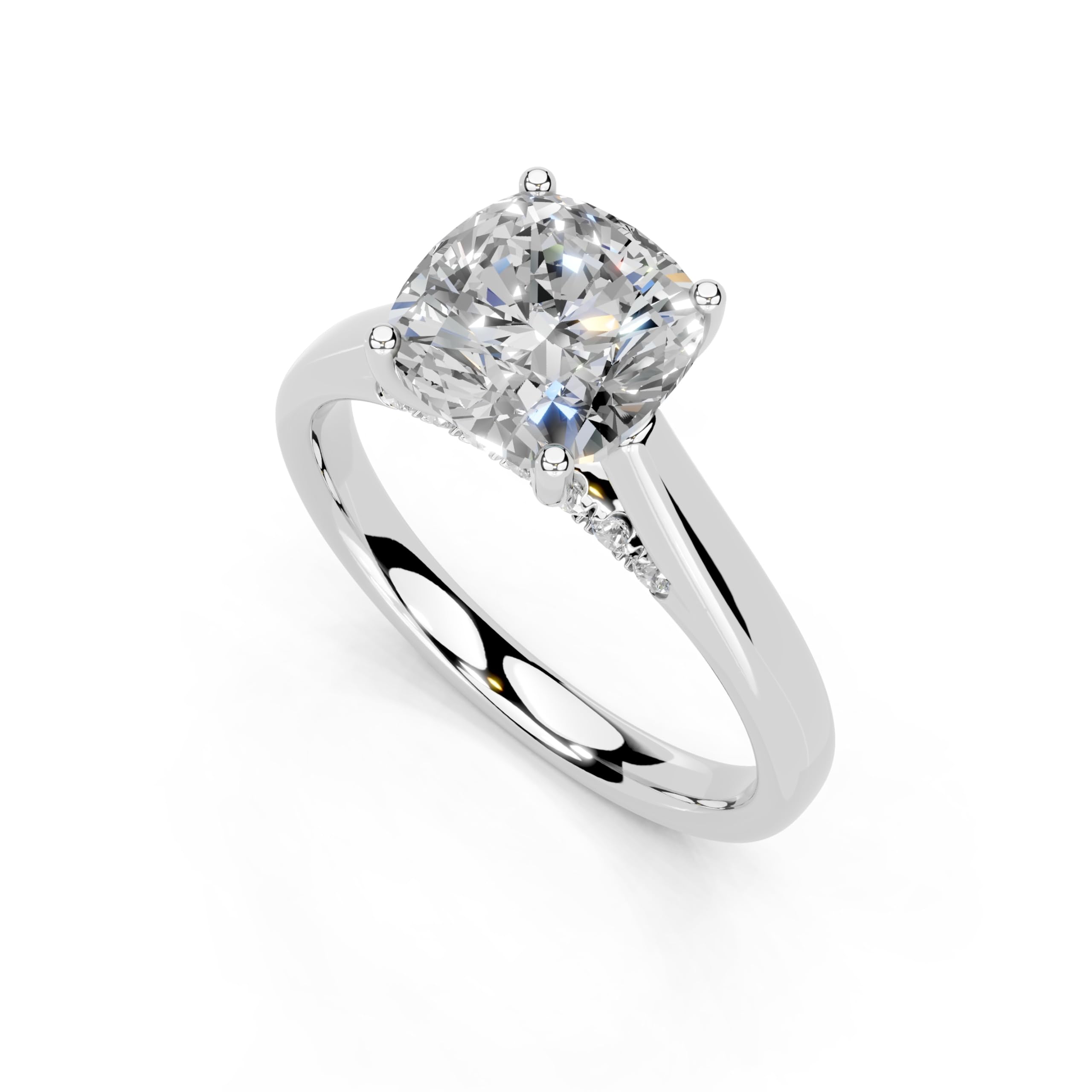 Cushion Hidden Pavé Cathedral lab-grown diamond ring in white gold / platinum