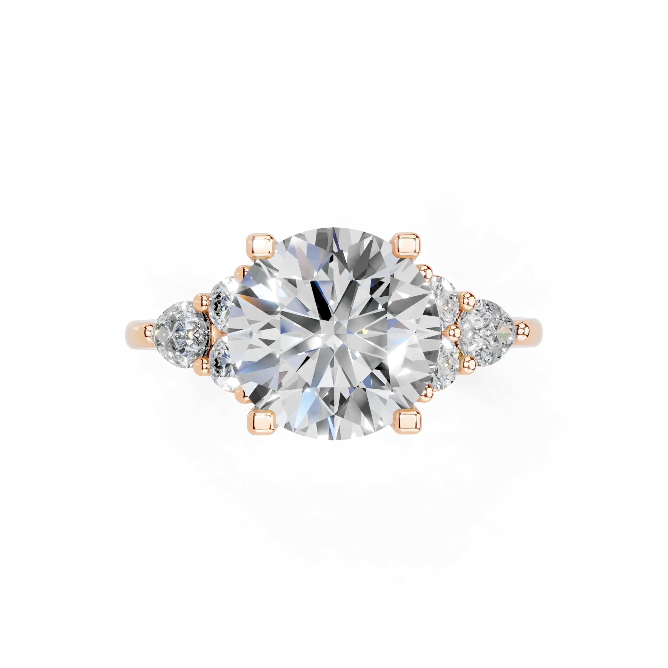 Round Pear Cluster Side Stone lab-grown diamond ring in rose gold