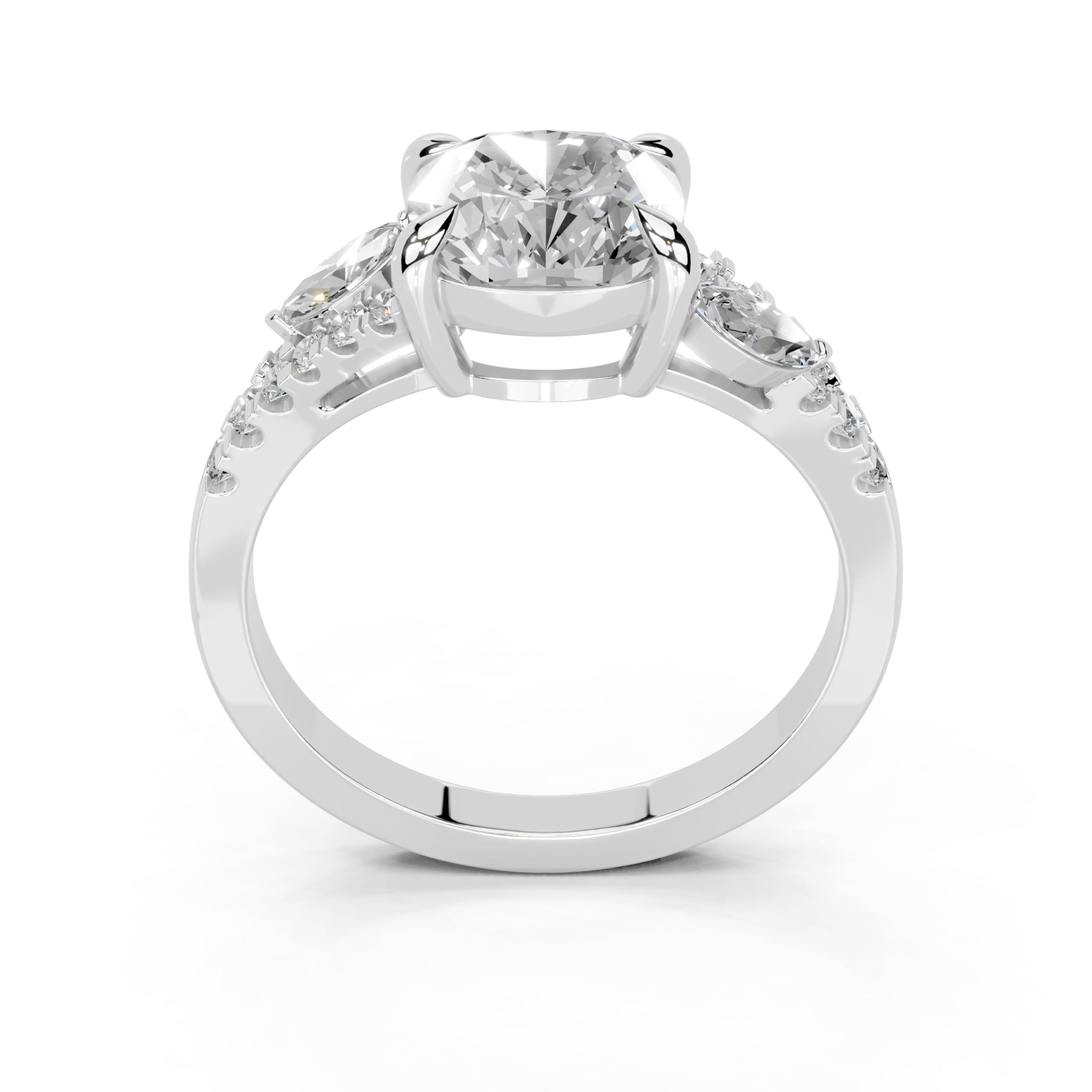 Cushion Marquise Side Stone Pavé lab-grown diamond ring in white gold / platinum