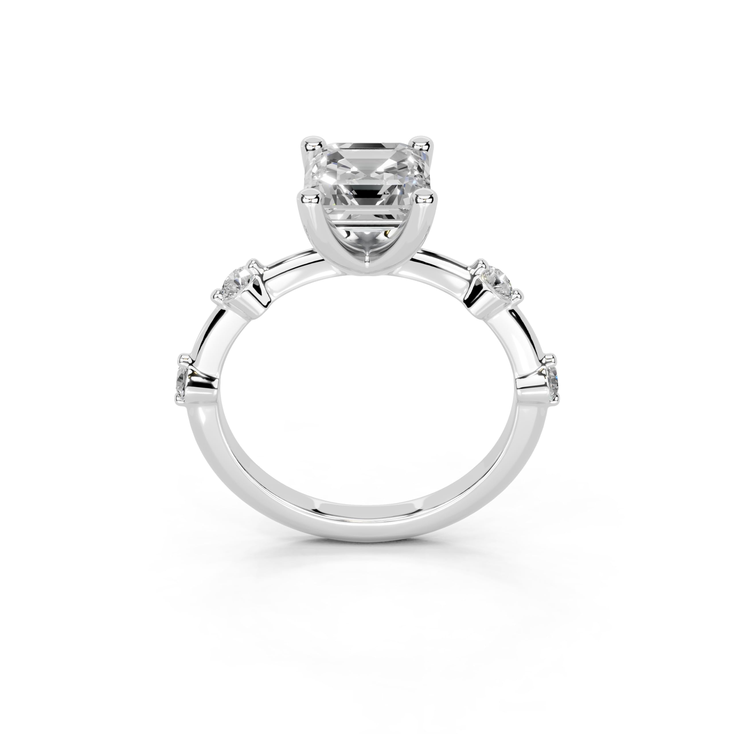 Asscher Solitaire with Minimal Side Stones lab-grown diamond ring in white gold / platinum