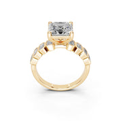 Asscher Pavé with Emerald Side Stones lab-grown diamond ring in yellow gold