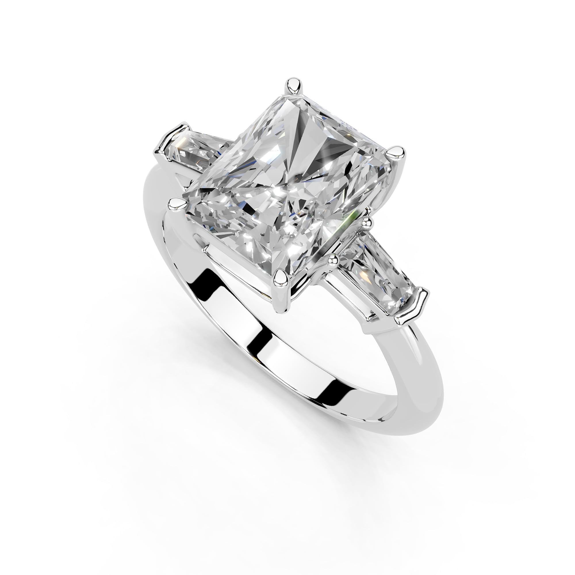 Radiant Tapered Baguette Three-Stone lab-grown diamond ring in white gold / platinum