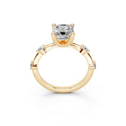 Asscher Solitaire with Minimal Side Stones lab-grown diamond ring in yellow gold