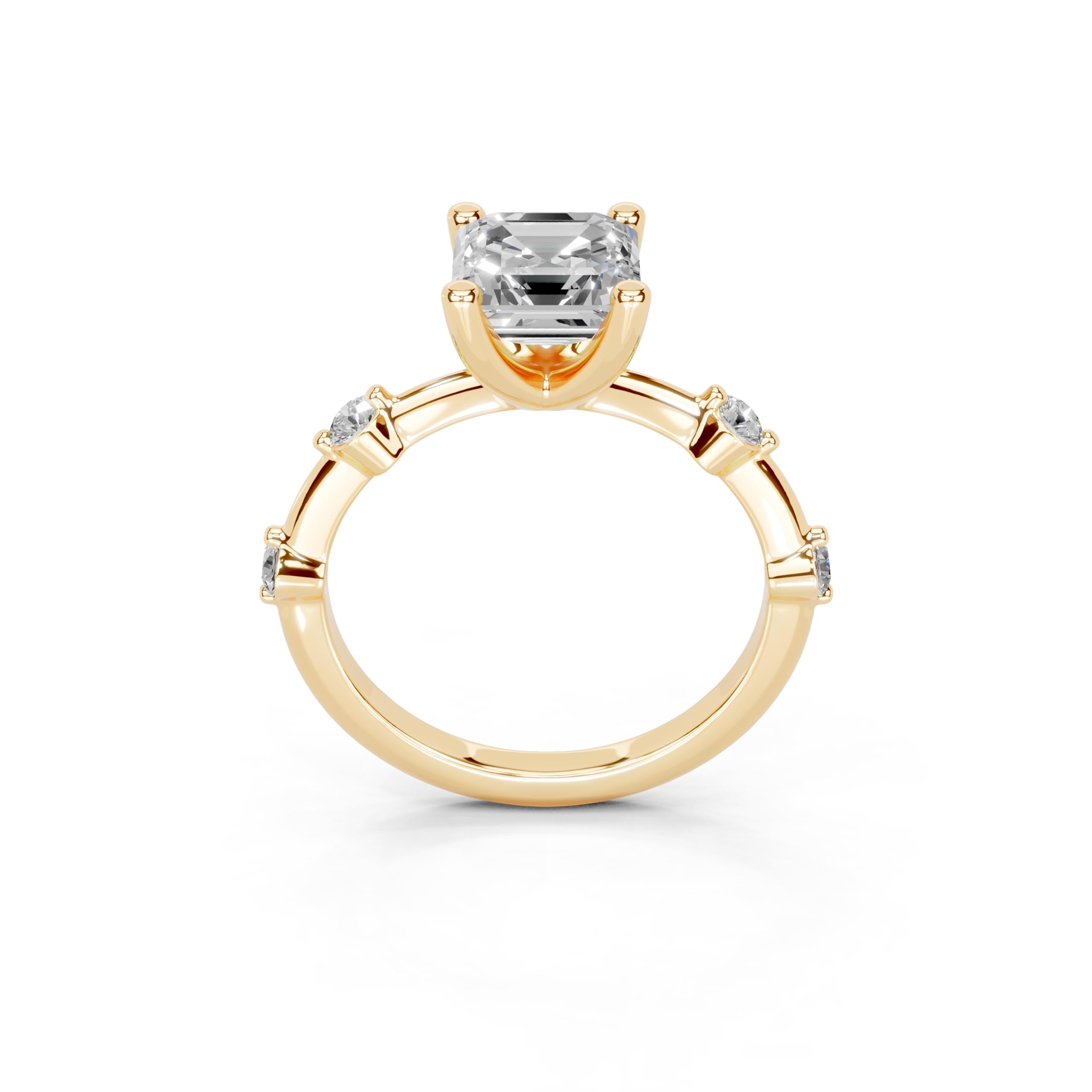 Asscher Solitaire with Minimal Side Stones lab-grown diamond ring in yellow gold
