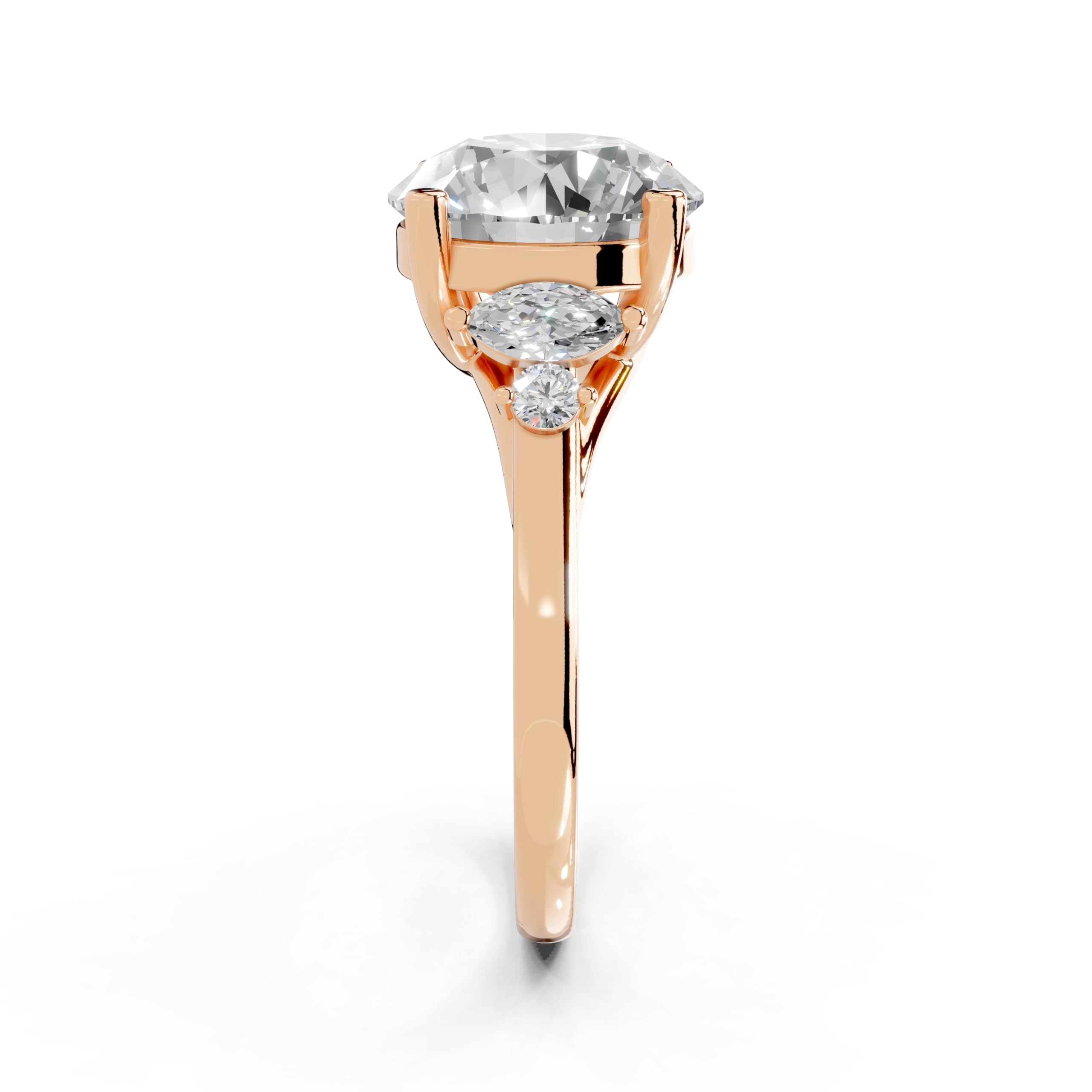 Round Marquise Cluster Side Stone lab-grown diamond ring in rose gold