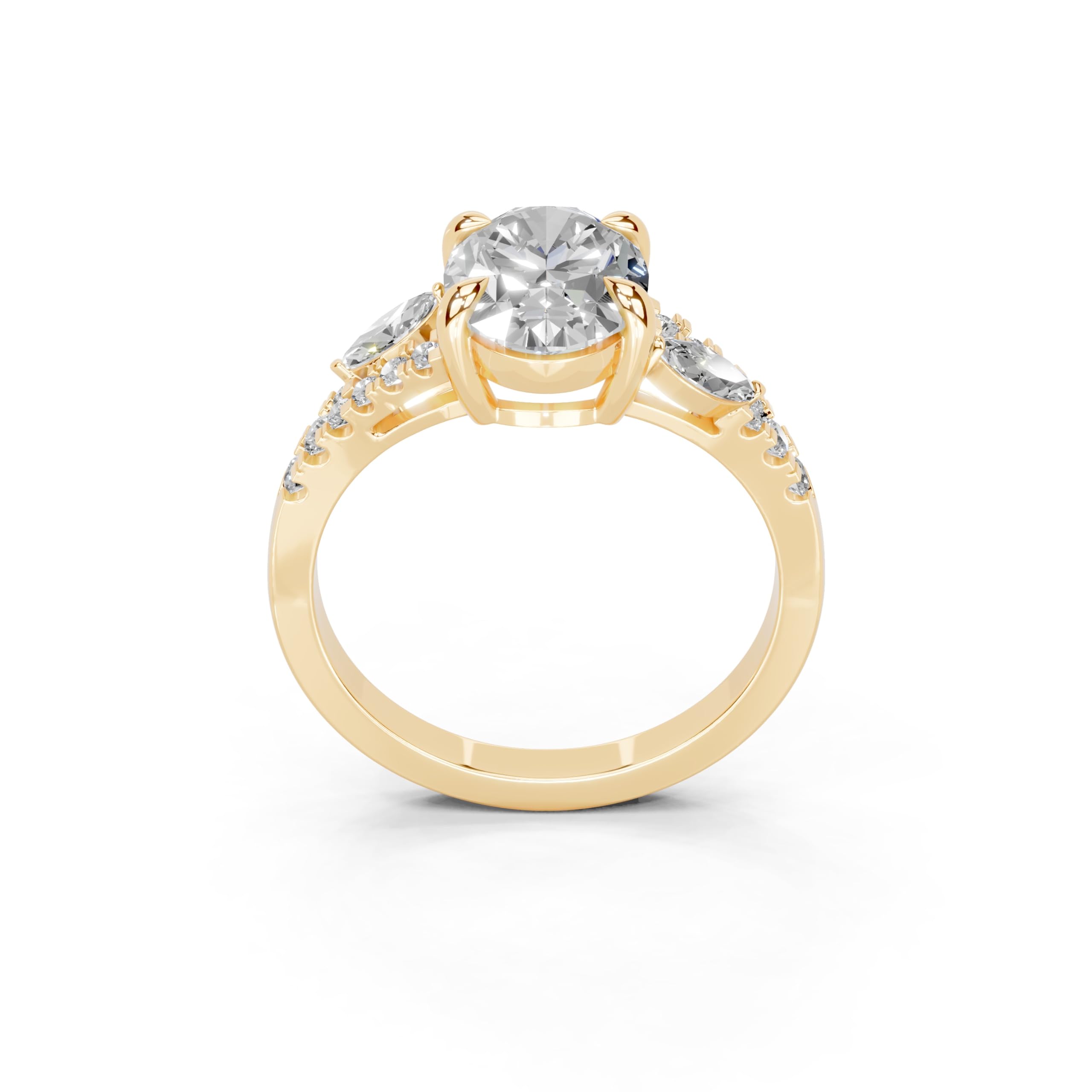 Oval Marquise Side Stone Pavé lab-grown diamond ring in yellow gold