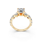 Asscher Fancy Side Stone lab-grown diamond ring in yellow gold