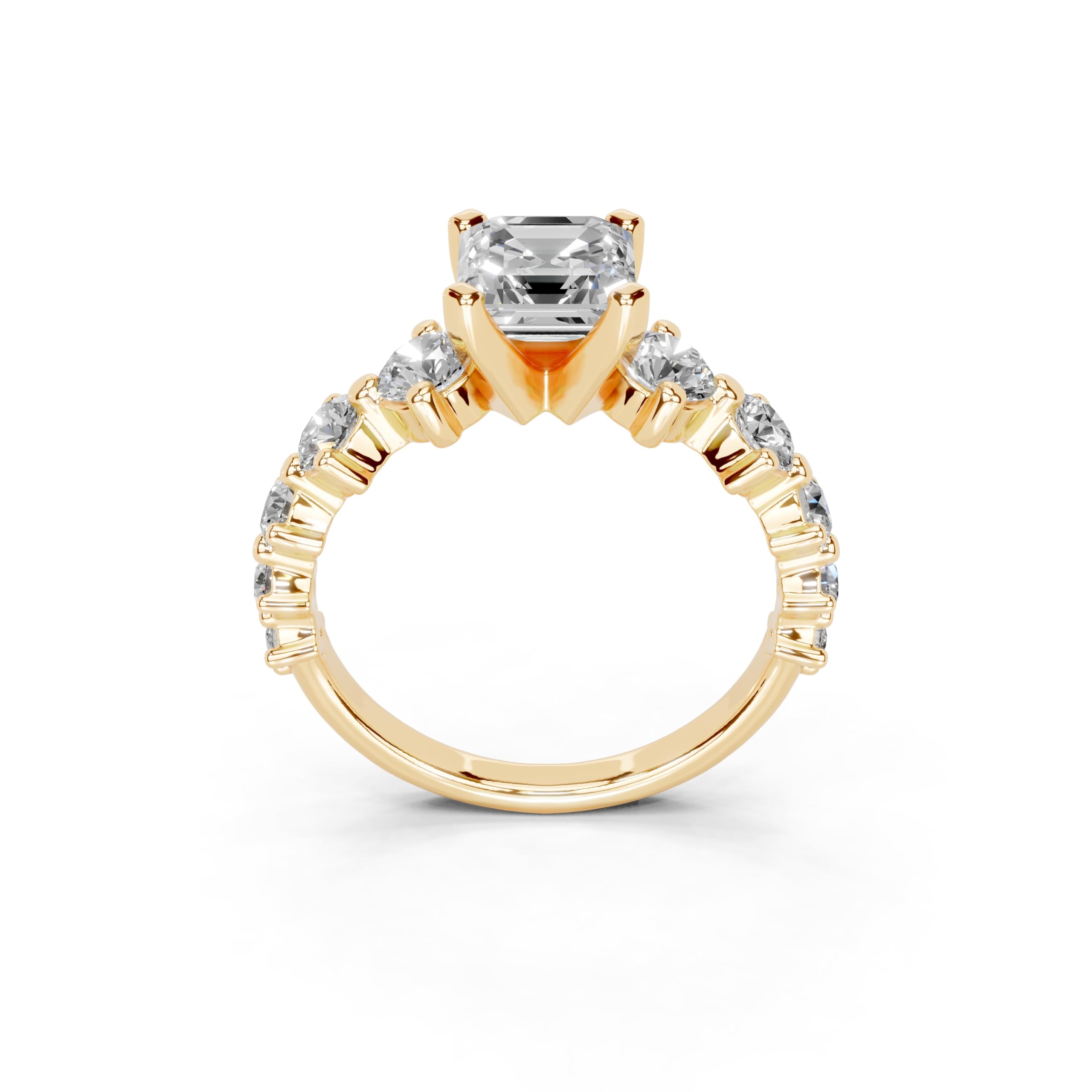 Asscher Fancy Side Stone lab-grown diamond ring in yellow gold