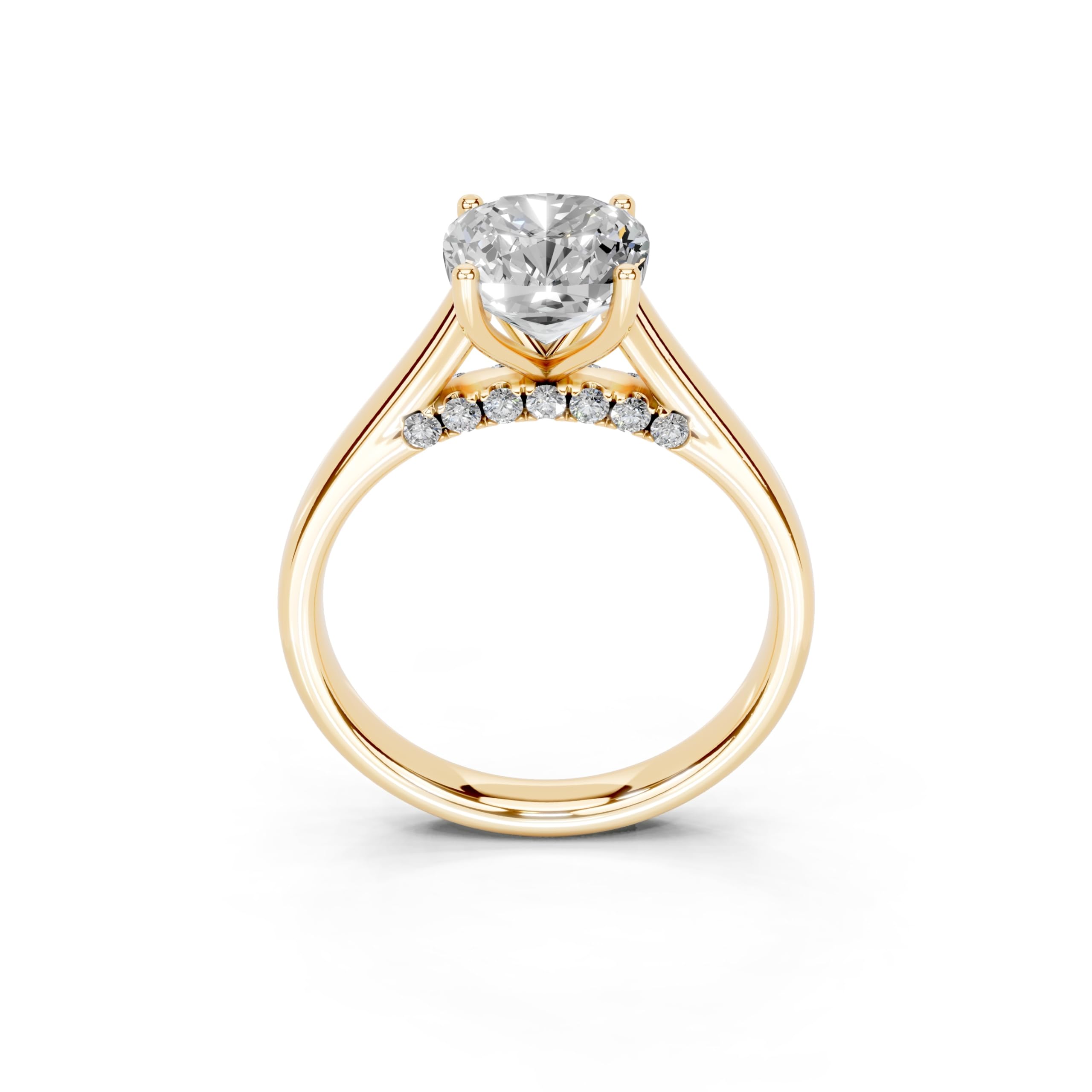 Cushion Hidden Pavé Cathedral lab-grown diamond ring in yellow gold