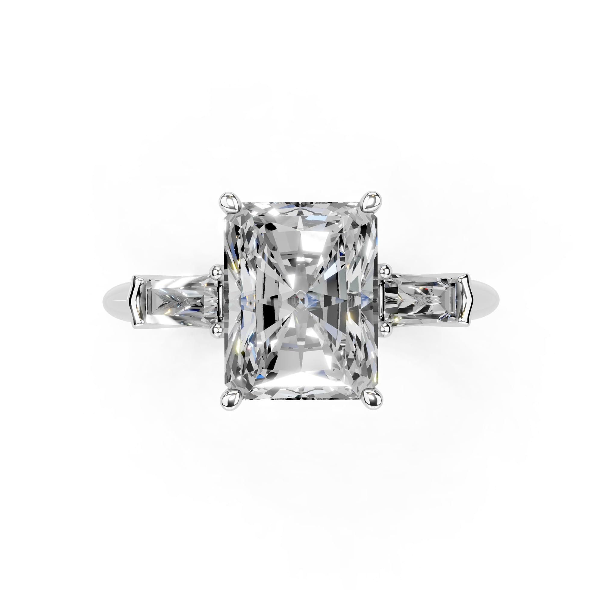 Radiant Tapered Baguette Three-Stone lab-grown diamond ring in white gold / platinum
