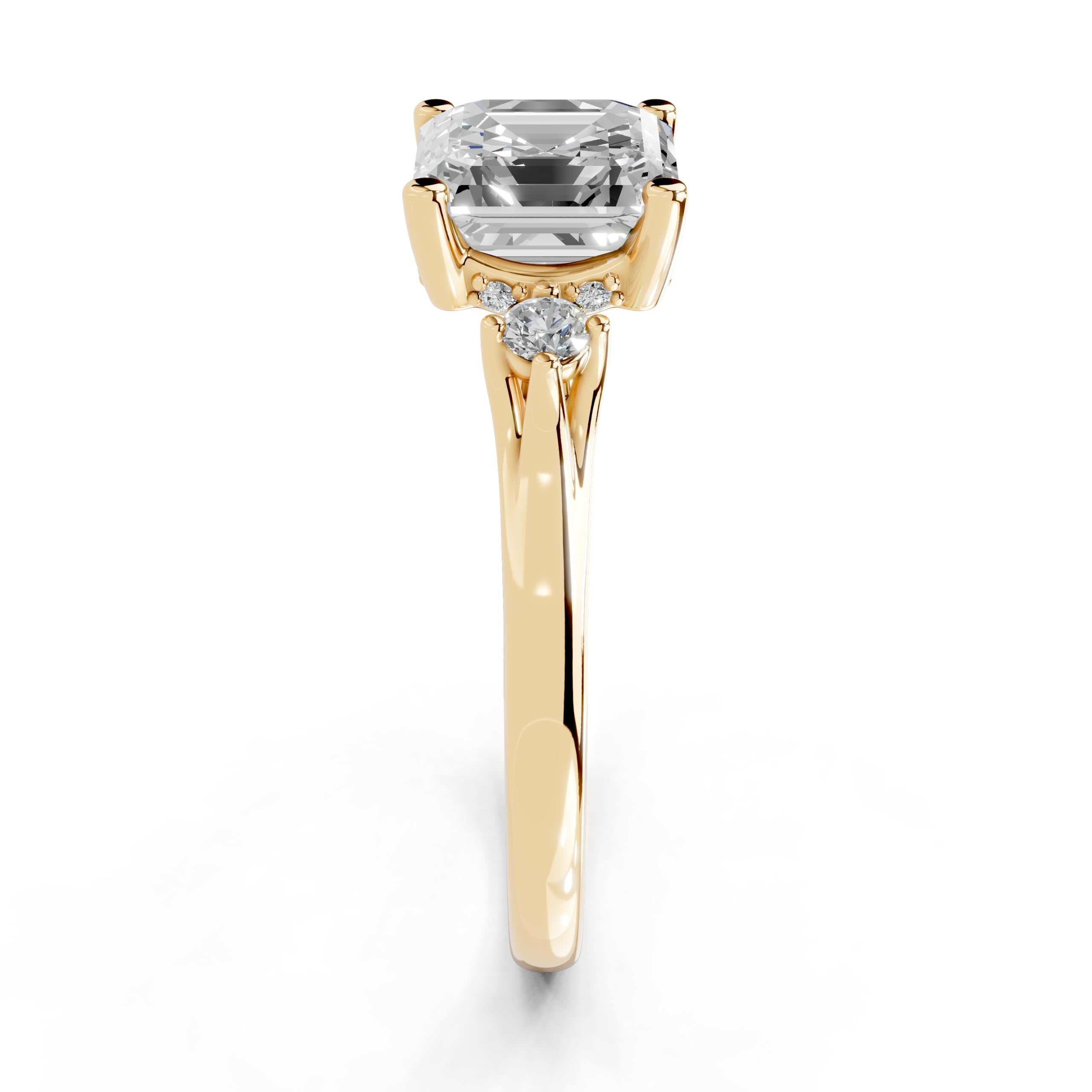 Asscher Petite Side Stone Solitaire lab-grown diamond ring in yellow gold