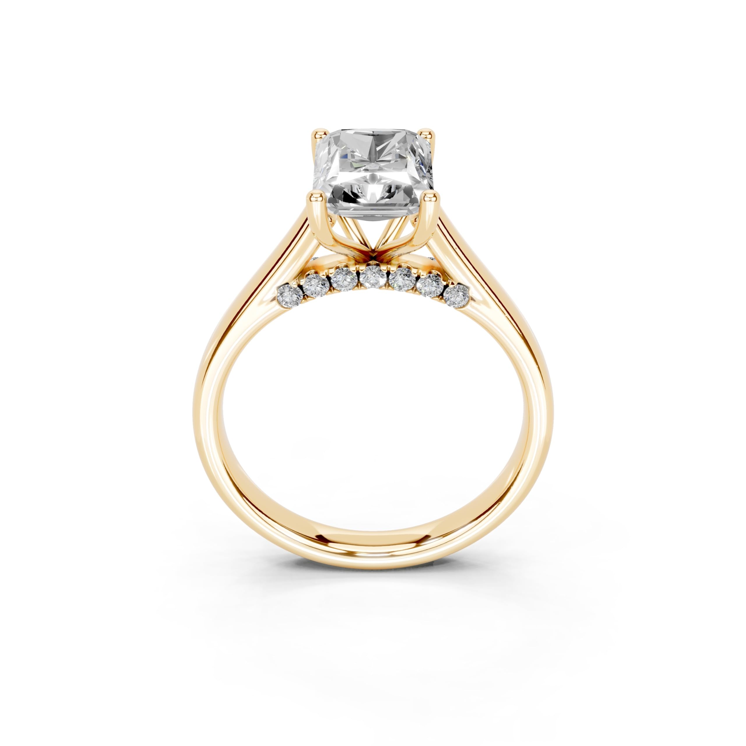 Radiant Hidden Pavé Cathedral lab-grown diamond ring in yellow gold