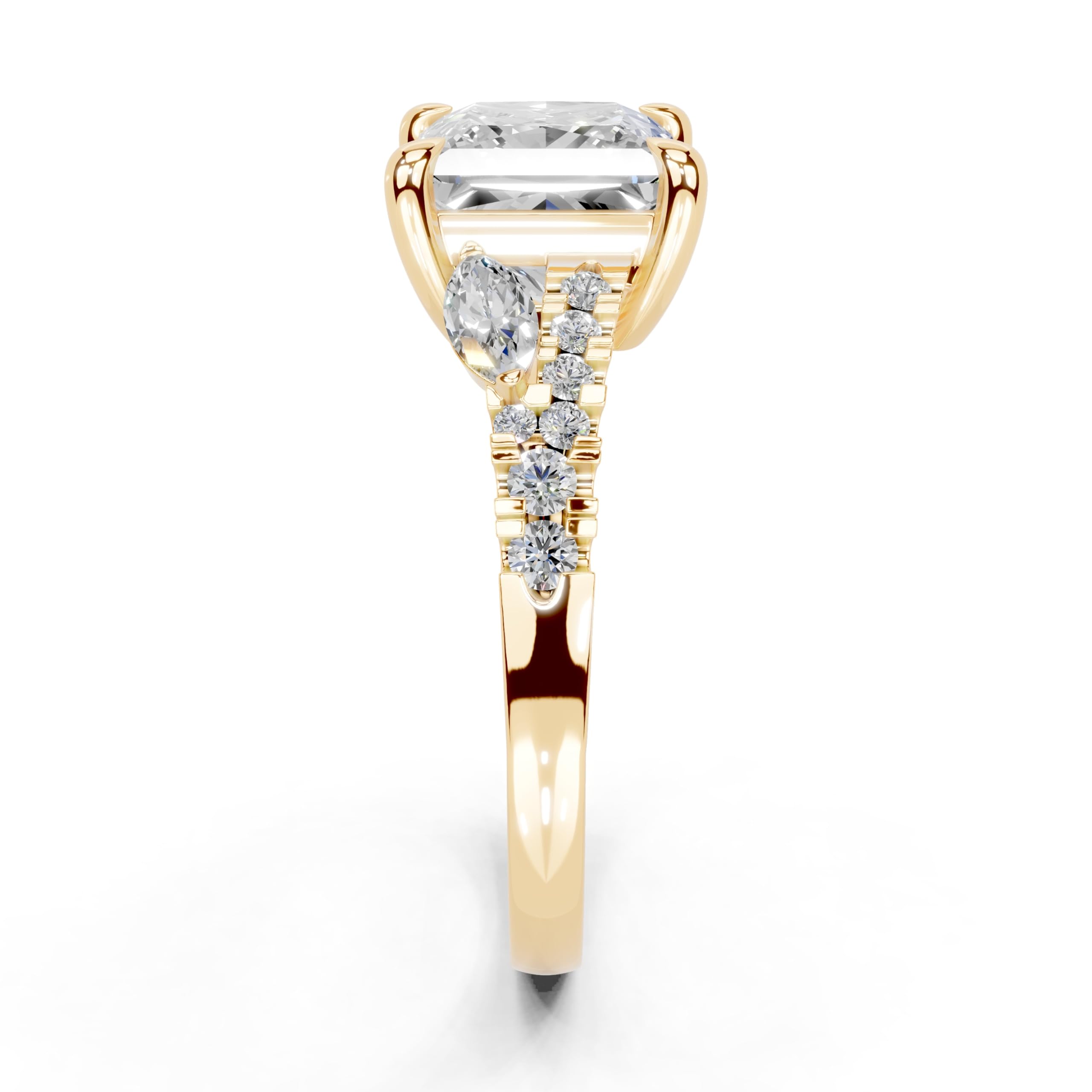 Princess Marquise Side Stone Pavé lab-grown diamond ring in yellow gold